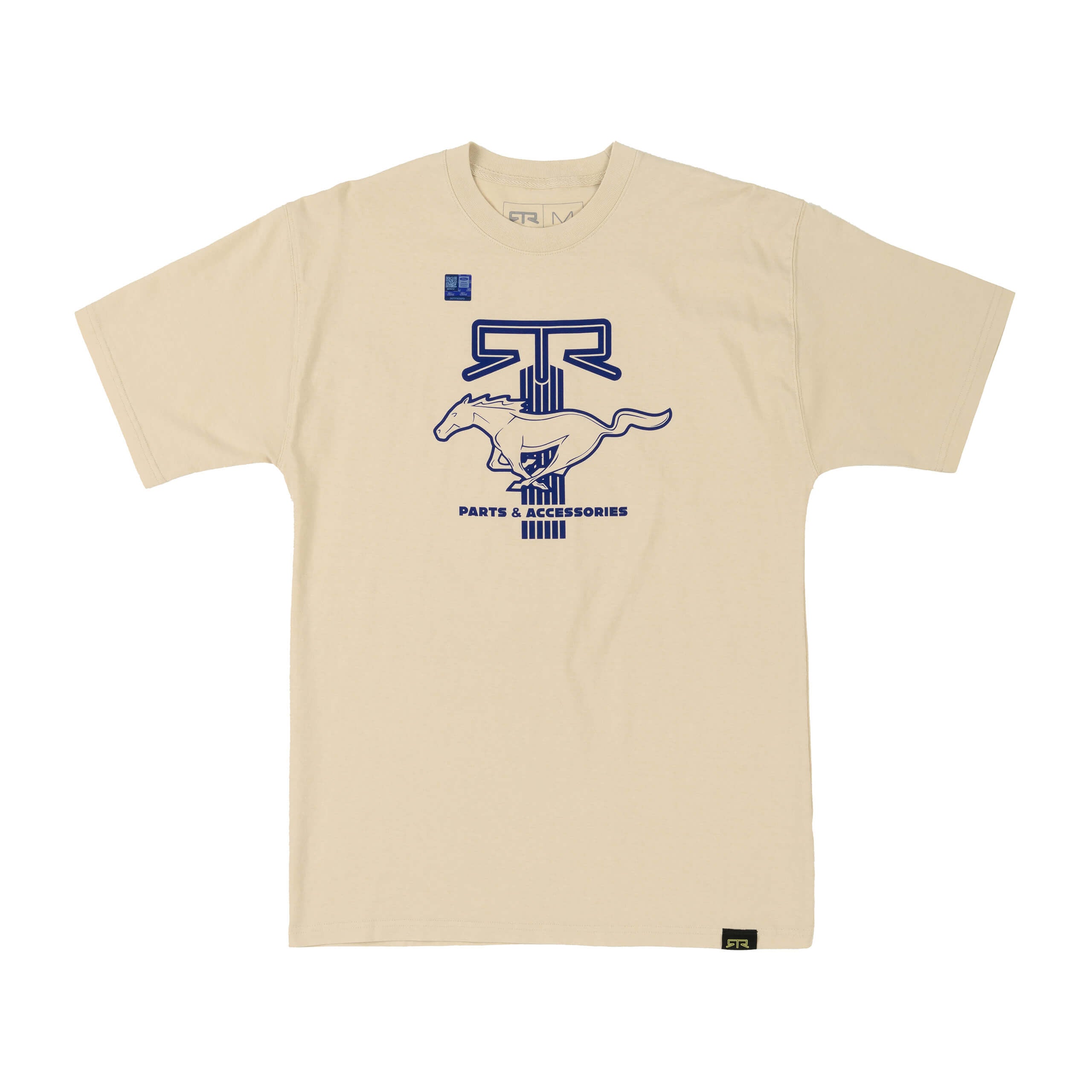 RTR Equipp'd T-Shirt close-up, showcasing the logo and blue text on a white, soft, breathable, and pre-shrunk shirt, ideal for daily wear.