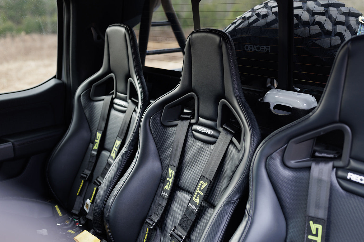 Rear Interior of F-150 Lightning Switchgear with Recaro Sportster seats