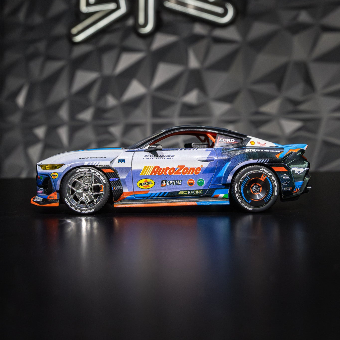 James Deane's 2024 Ford Mustang RTR Spec 5-FD Diecast Model showcasing detailed exterior with rubber tires and functional doors, perfect for collectors and enthusiasts.