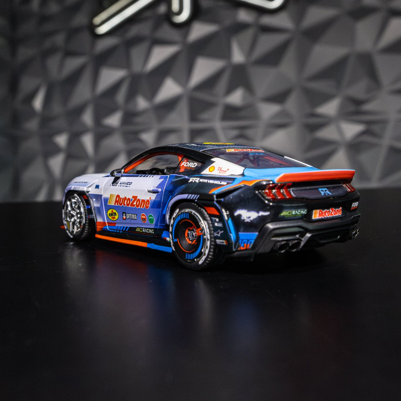 James Deane's 2024 Ford Mustang RTR Spec 5-FD Diecast Model, showcasing intricate detailing, real rubber tires, and functional components, ideal for display.
