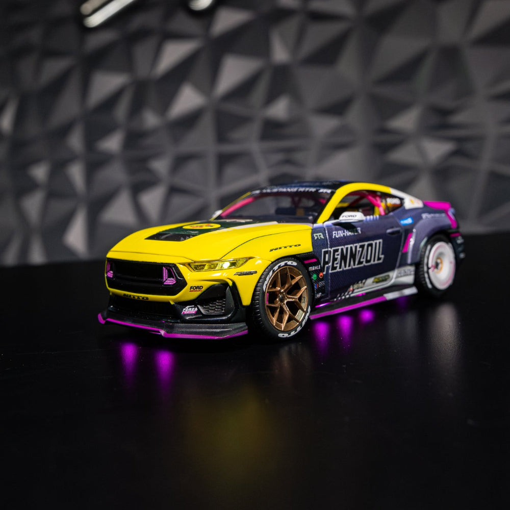 Ben Hobson's 2024 Ford Mustang RTR Spec 5-FD Diecast Model, showcasing detailed interior, real rubber tires, and functional opening hood and doors.