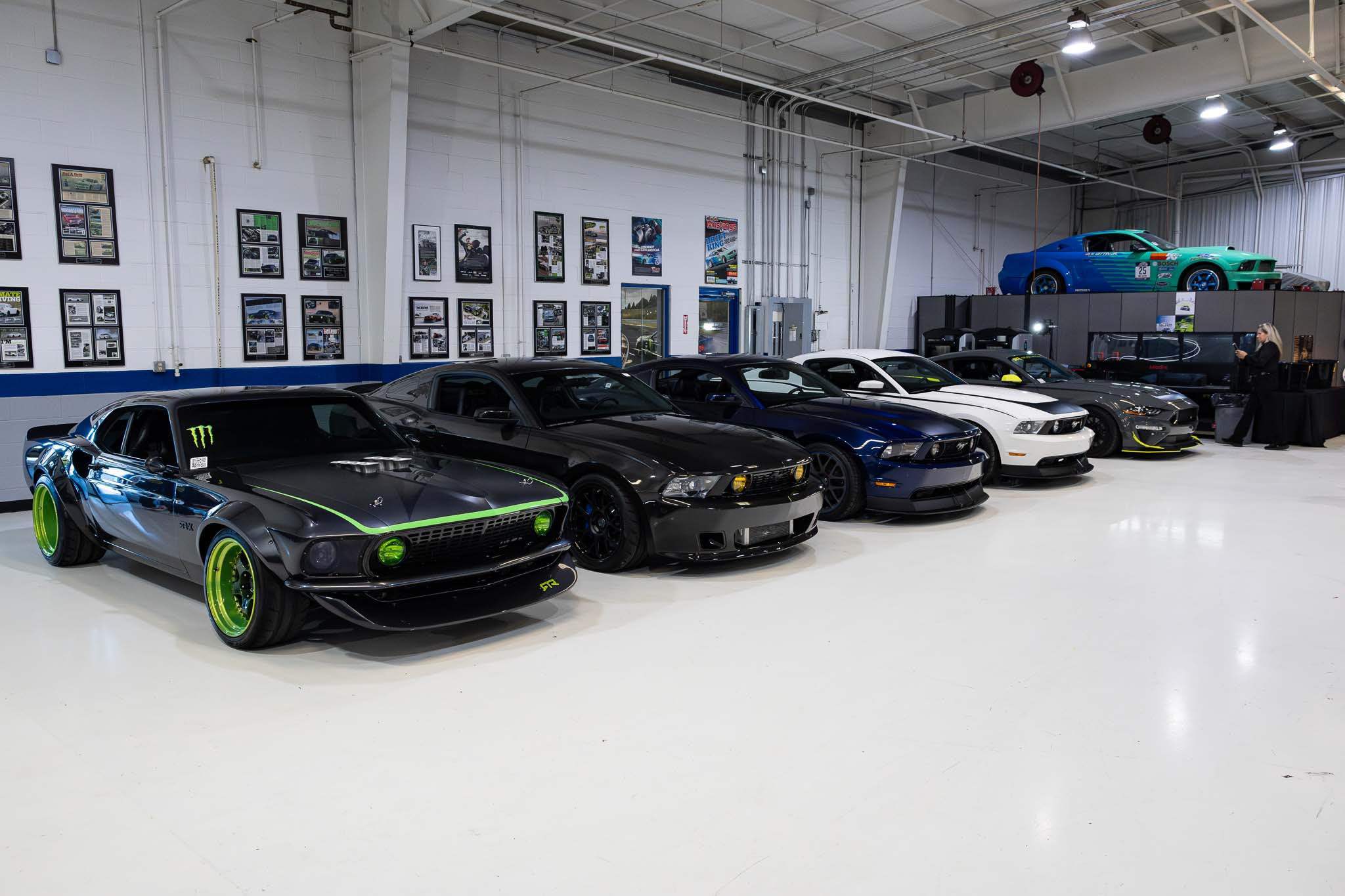 A lineup of RTR Mustangs including the RTR-X, RTR-C, and the first ever serialized Mustang RTR