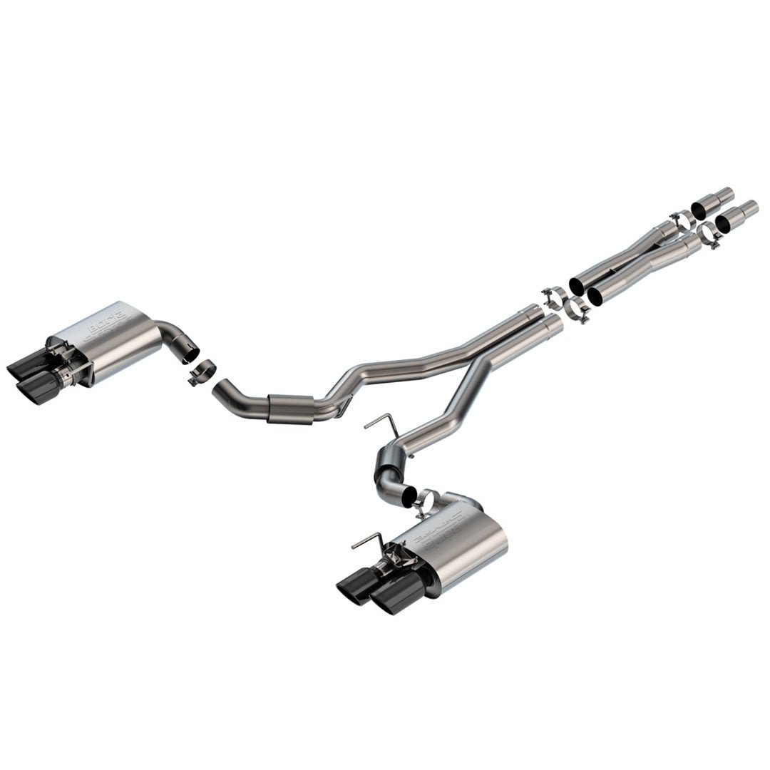 Metallic exhaust system on a white background