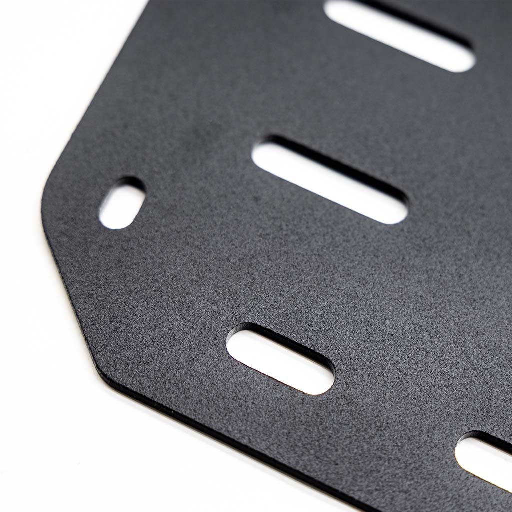Close-up of the RTR Molle Accessory Panel for Ford Broncos, made of heavy-duty aluminum with a black textured powder coat finish. Designed for easy installation on the RTR Bronco Roof Rack.