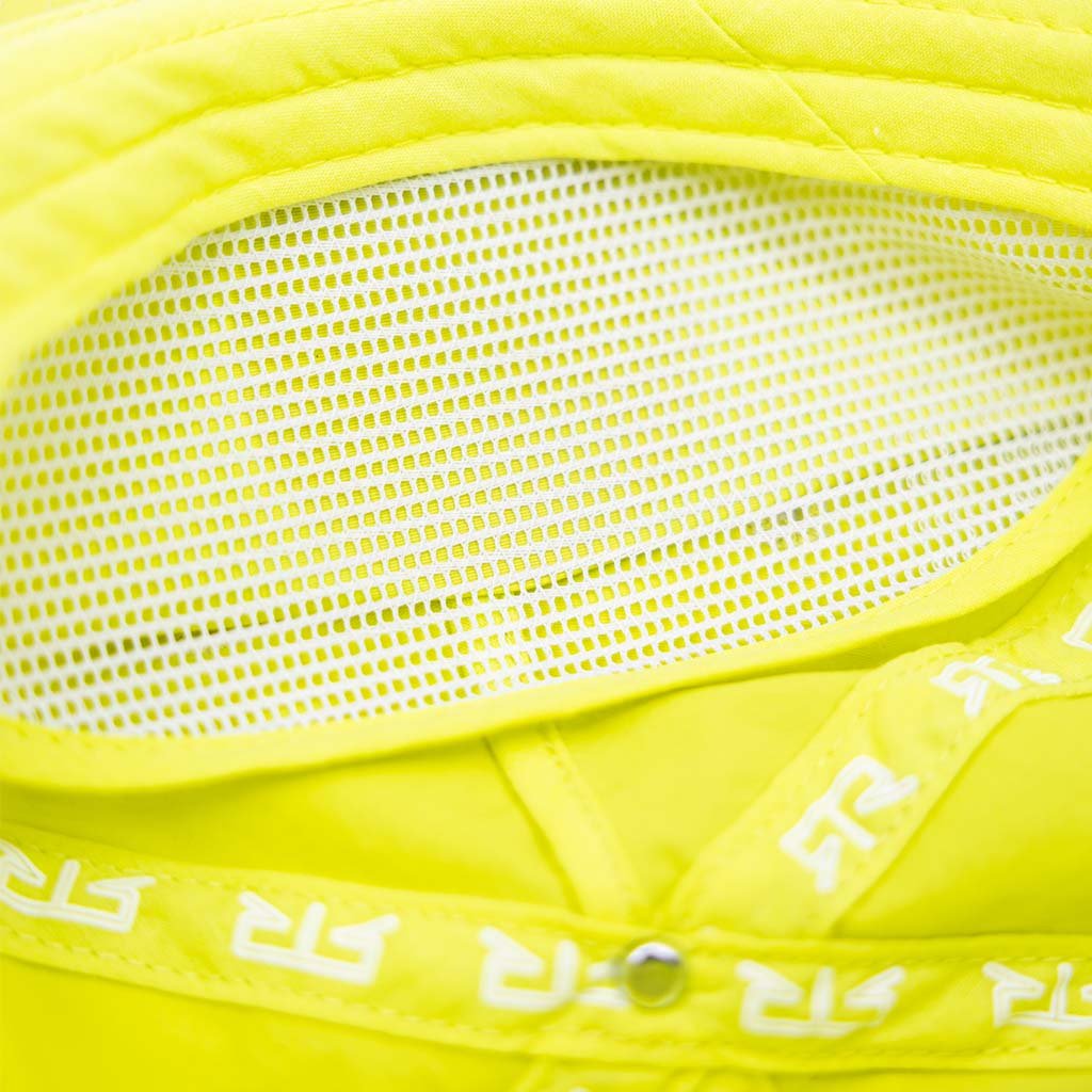 Inside view of the Ford Mustang x RTR Collection 5 Panel Unstructured Snapback Hat showing white mesh lining and repeating logo on the sweatband.