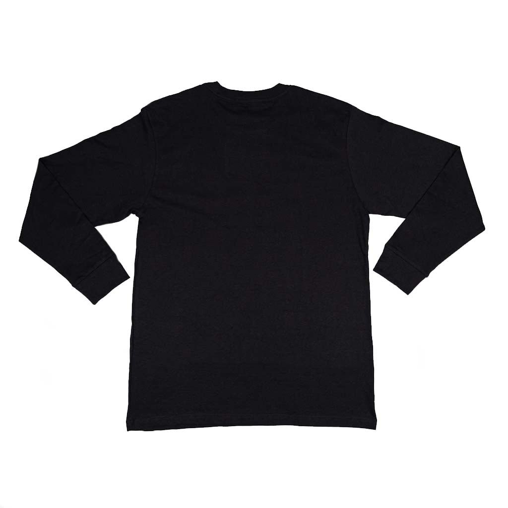 Ford Mustang x RTR Collection Frames Long Sleeve T-Shirt, plain black, long sleeves, crew-neck, displayed flat from the back, showcasing minimalist design and comfort.