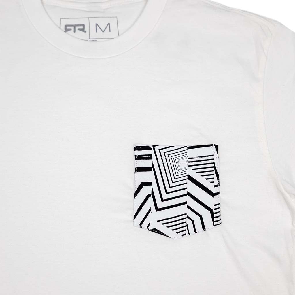 Ford Mustang x RTR Collection Pocket T-Shirt featuring a geometric pocket design on the left chest, embodying RTR's dazzle camo style, size M.