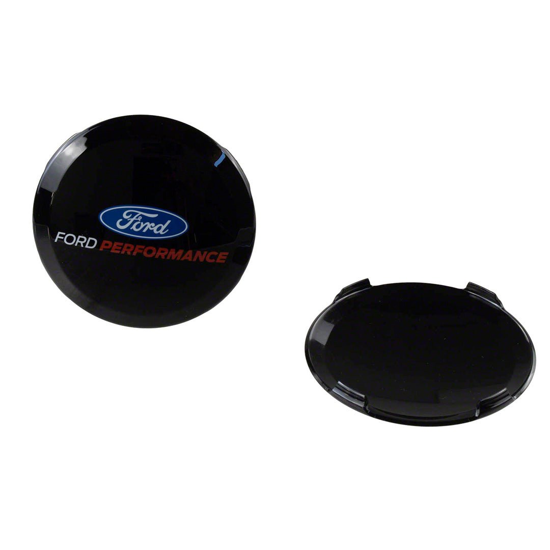 Ford Performance by RIGID® Mirror-Mounted Off-Road Light Kit for 2021+ Bronco, featuring glossy black wheel-center caps with the Ford Performance logo.