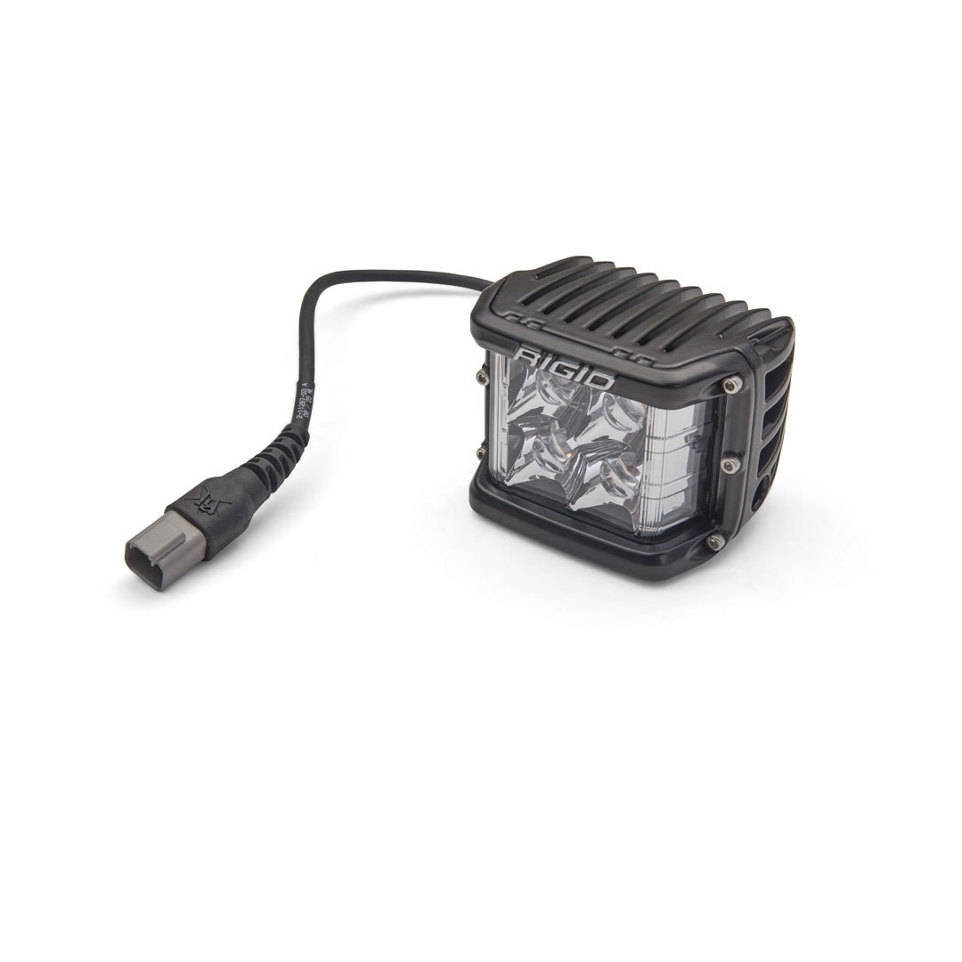 Ford Performance F-Series A-Pillar Off-Road Light Kit featuring a Rigid Industries LED work-light cube with aluminum housing, delivering powerful auxiliary illumination for off-road vehicles.