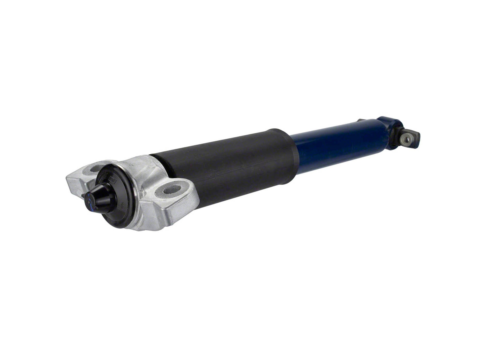 Ford Performance FR3 Track Suspension Single Rear Shock (15+ Mustang) featuring a blue main tube, rubber boot, and mounting brackets for precise handling and control.