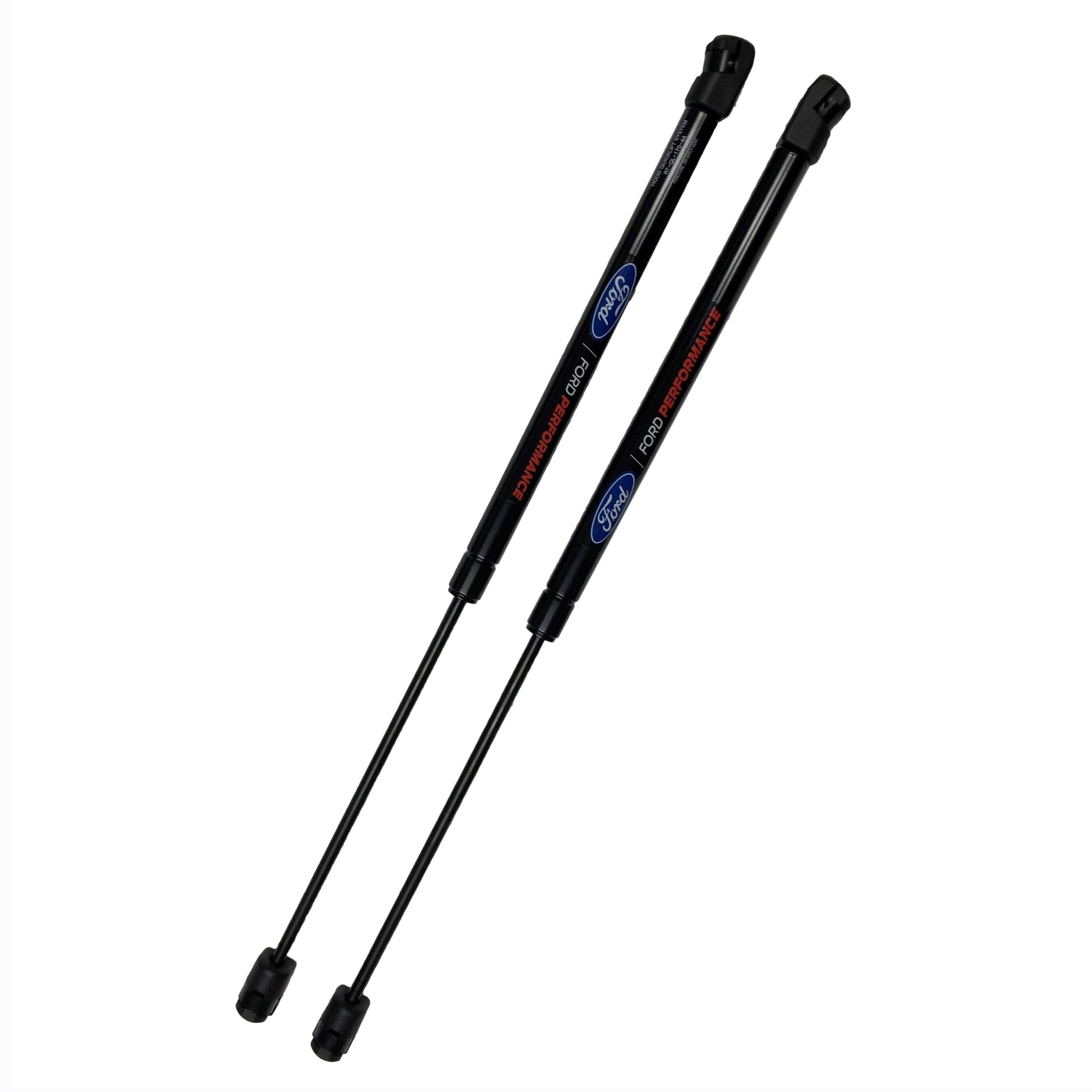 Ford Performance Hood Lift Kit (21+ Bronco) featuring black gas struts designed to replace factory prop rod, offering smooth hood lift and secure open position.