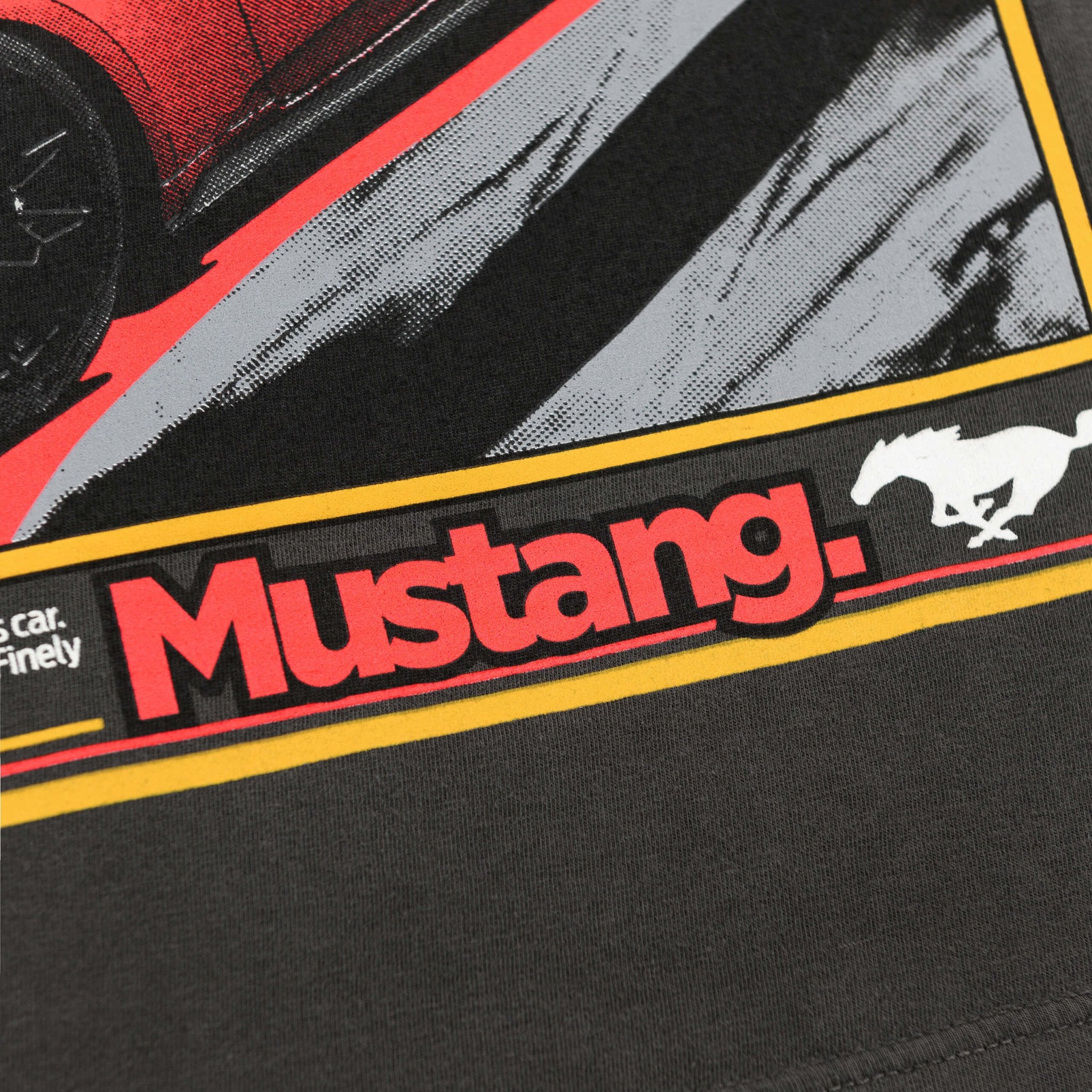 Hot Stuff Ford Mustang T-Shirt featuring a 2024 Race Red Mustang GT graphic with retro speedometer design on a relaxed-fit, heavyweight, tagless cotton tee.