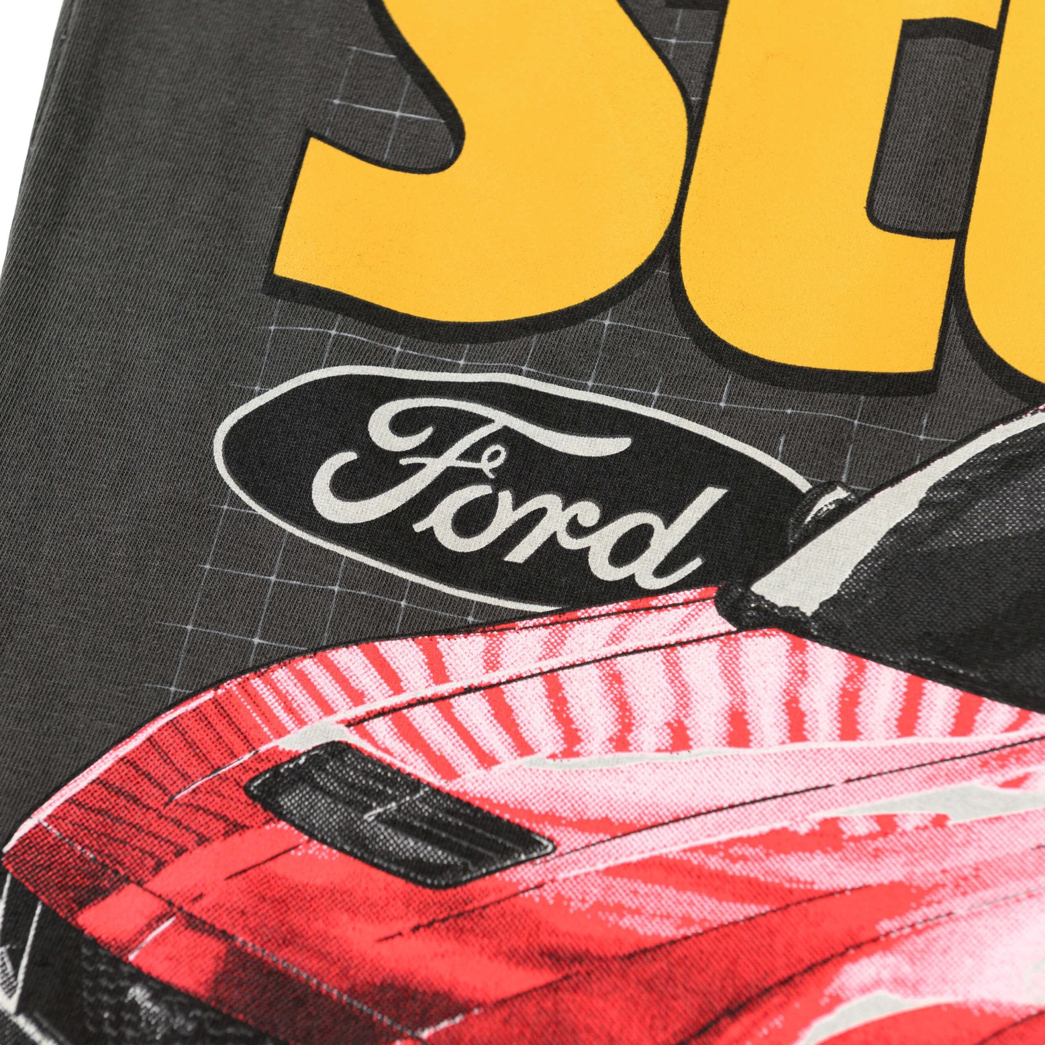 Hot Stuff Ford Mustang T-Shirt featuring a bold graphic of a Race Red 2024+ Mustang GT, retro speedometer flair, on a relaxed-fit, heavyweight cotton fabric.