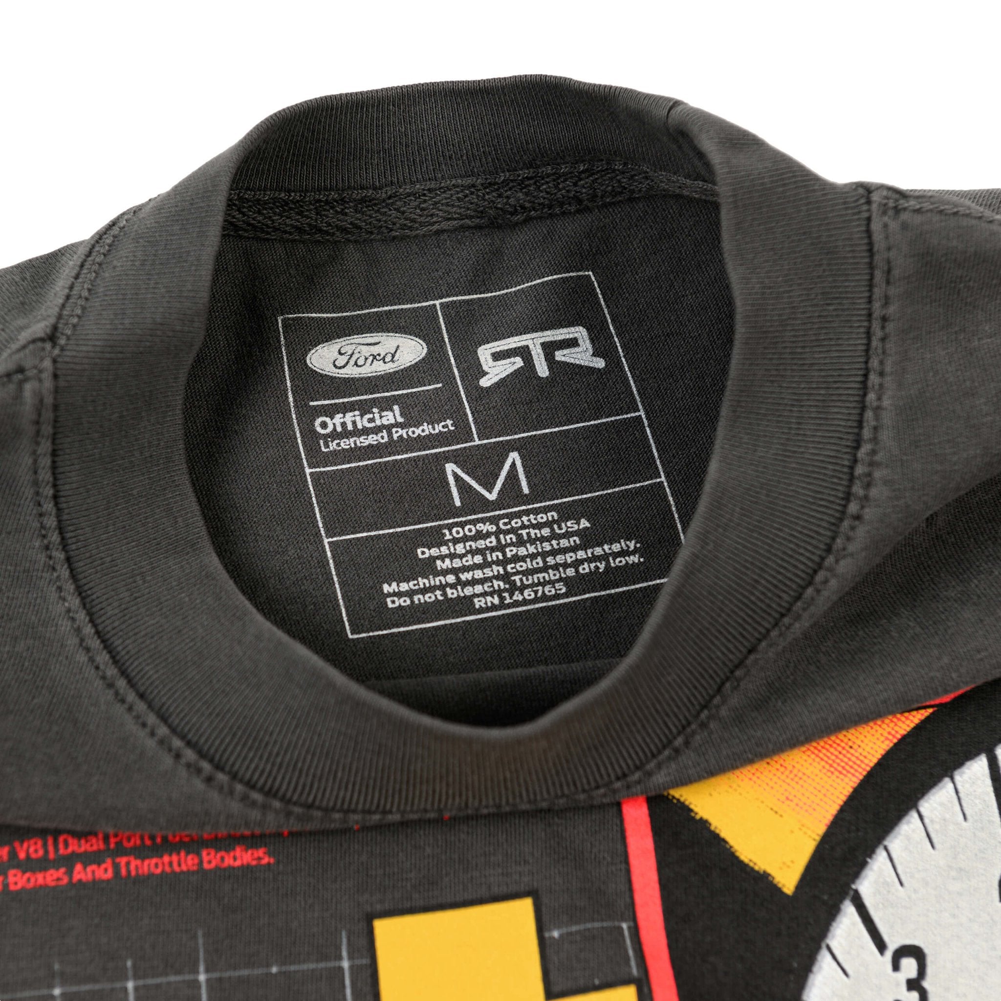 Hot Stuff Ford Mustang T-Shirt featuring a Race Red 2024 Mustang GT graphic with retro speedometer design on a relaxed-fit, ringspun cotton tee.