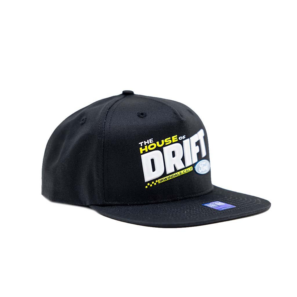 Black cap with 'The House of Drift' logo on a white background