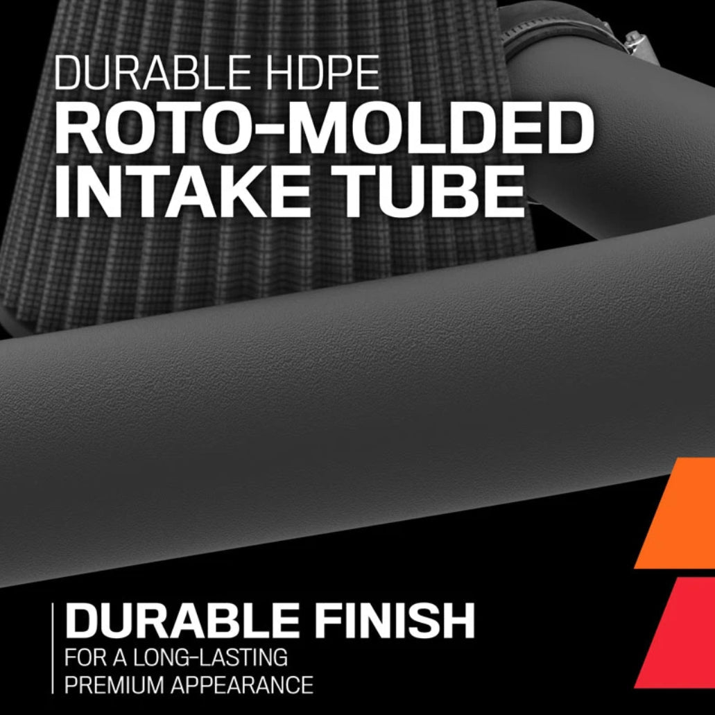 Roto-molded K&N intake tube with text highlighting durability and finish.