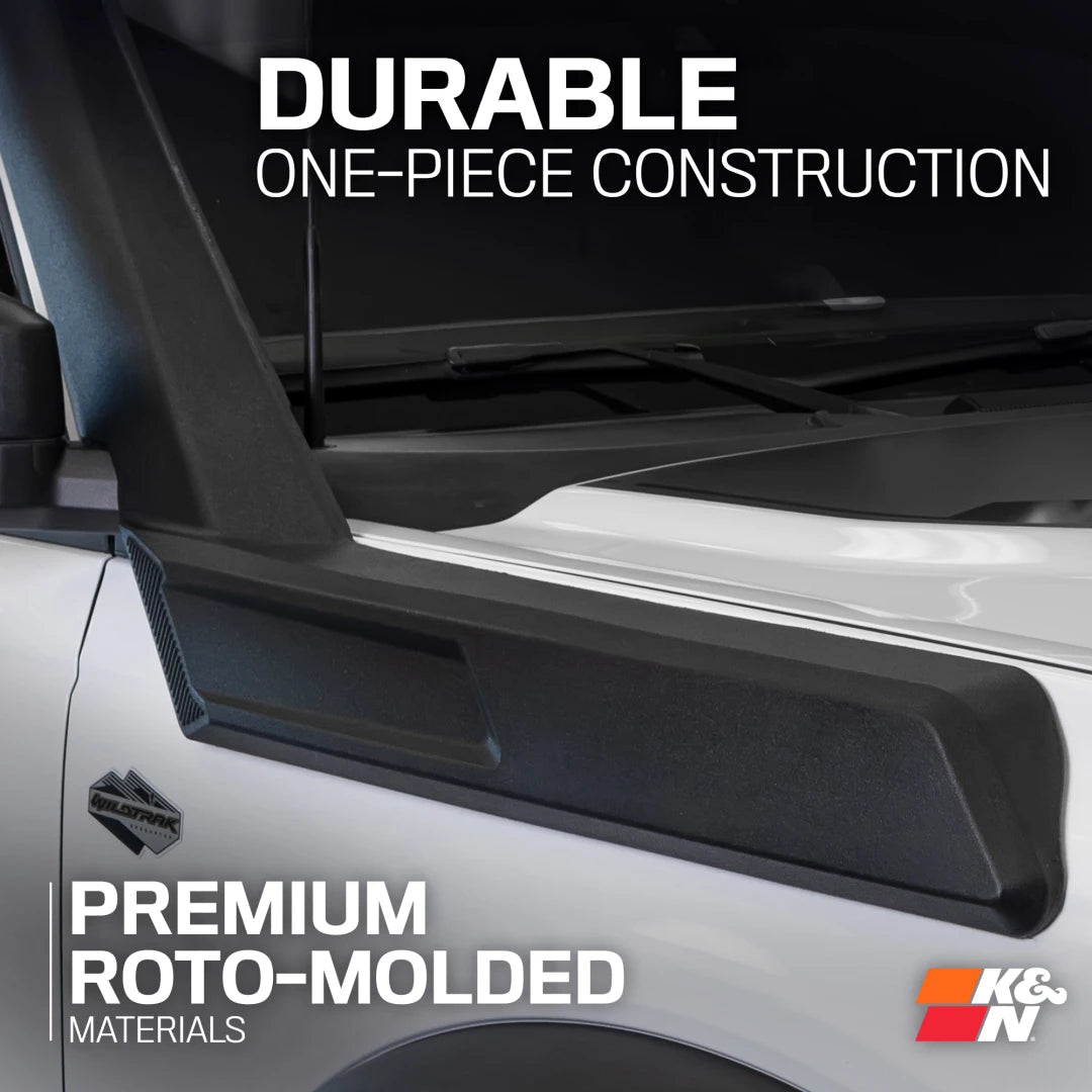 Bronco side panel with durable one-piece construction and premium roto-molded materials text on a black background