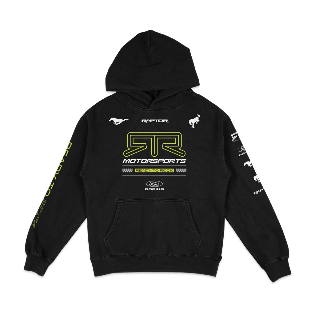 Front view of the Black 2026 RTR Motorsport Collection Essential Pullover Hoodie