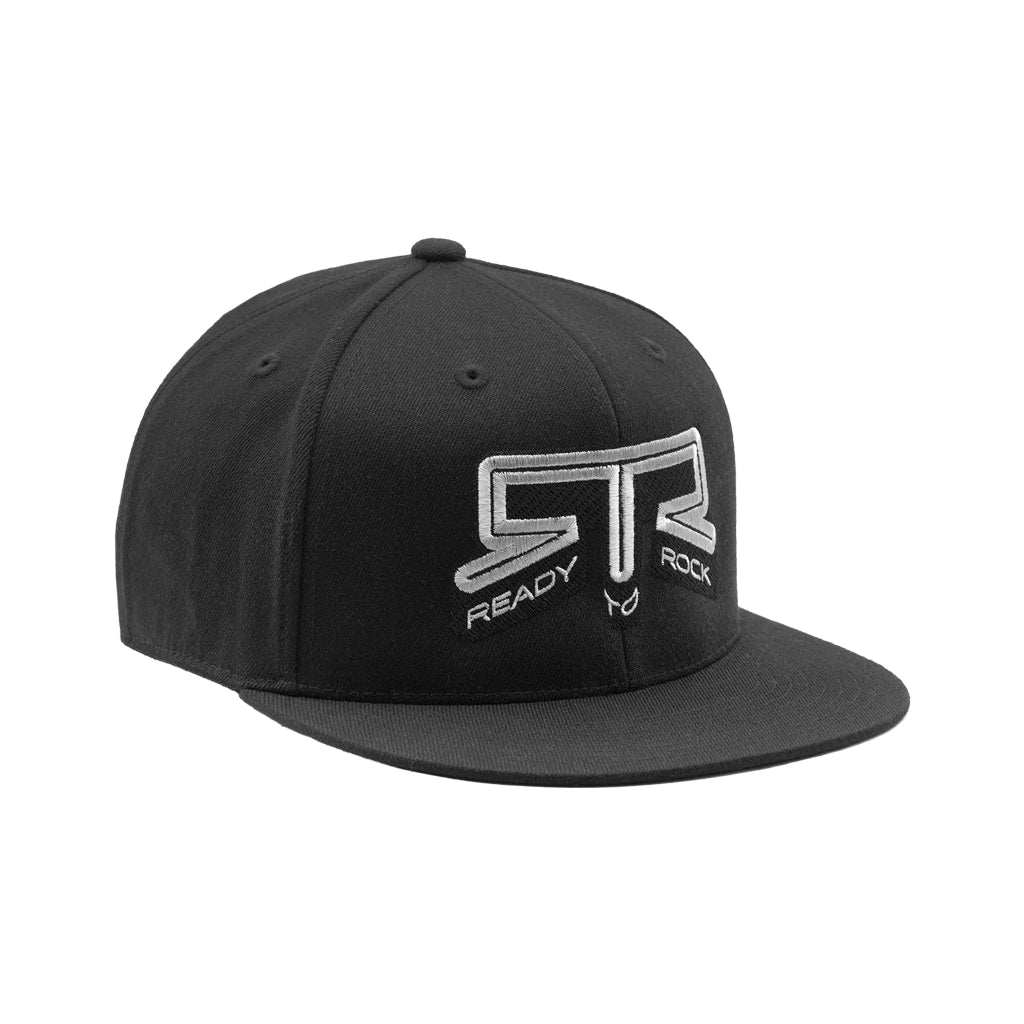 Black RTR Core Flexfit Hat shown at a three-quarter angle highlighting the flat brim and embroidered logo.