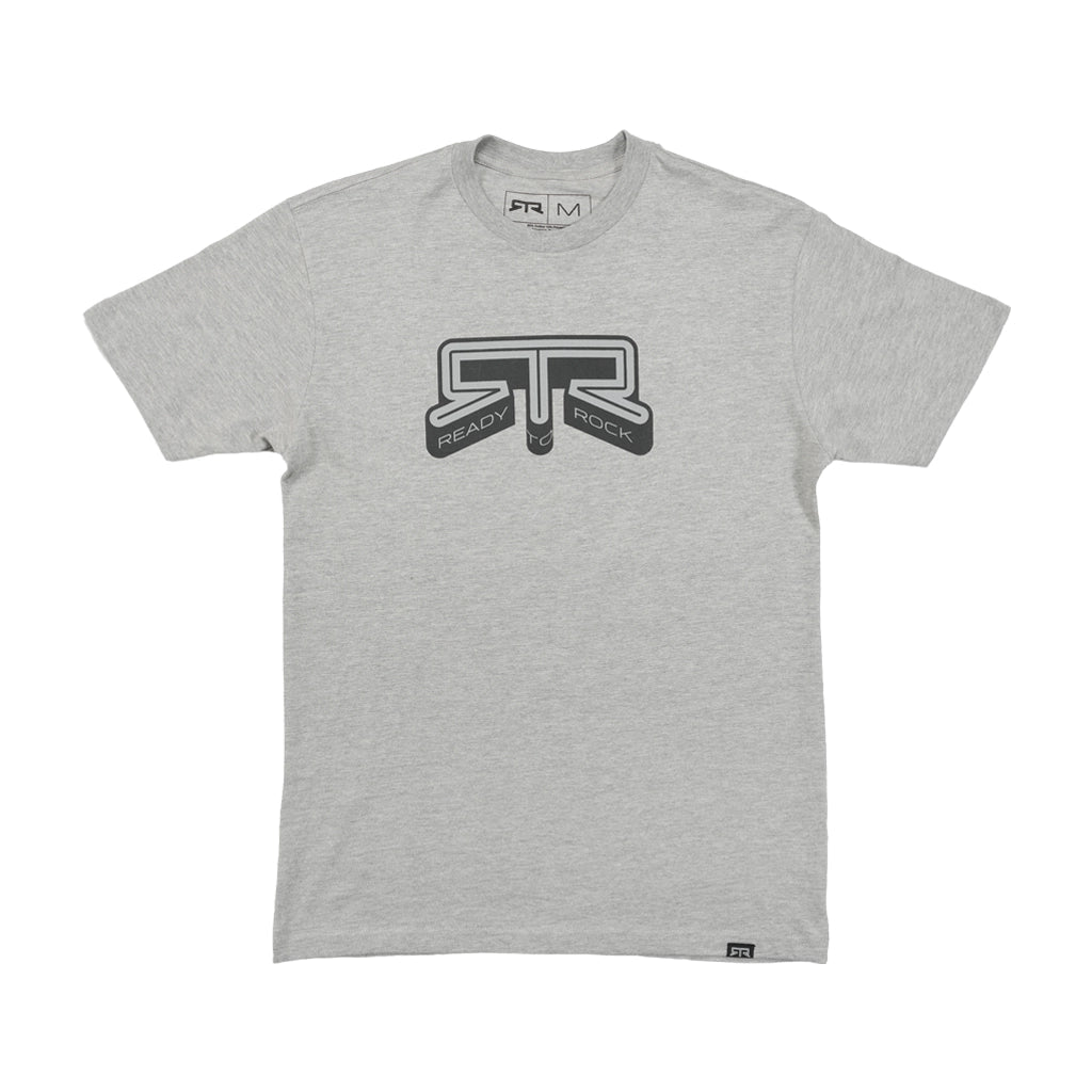 Athletic Heather RTR Core T-Shirt with gray RTR Ready to Rock graphic, flat lay front view.