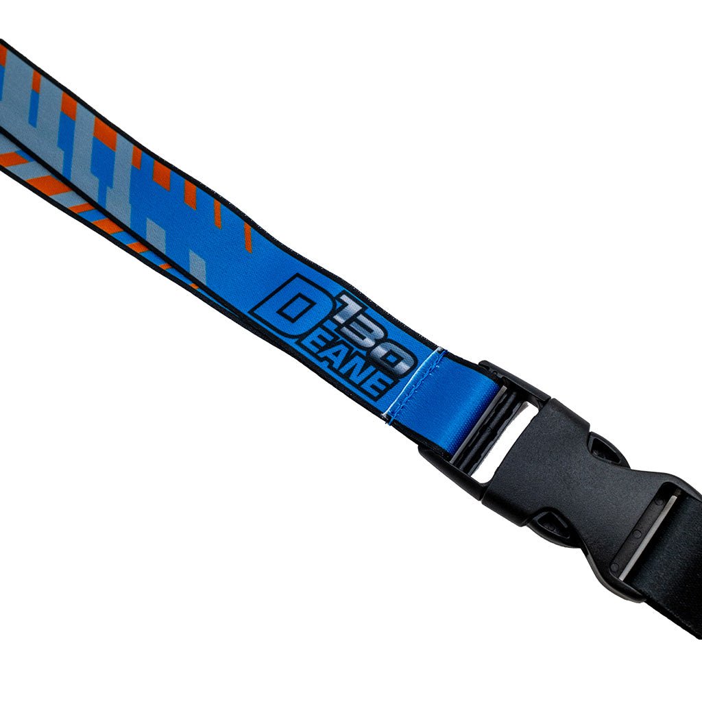 RTR Drift Team Lanyard with a blue and orange strap, black plastic buckle, and quality metal hook, featuring the 2024 Drift Team's liveries and RTR logo.