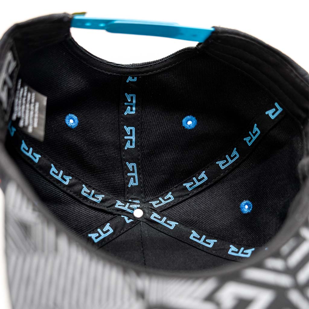 RTR Drift Team Snapback featuring embroidered logo, structured crown, flat brim, and custom underbrim, designed for motorsport fans with driver-specific details.