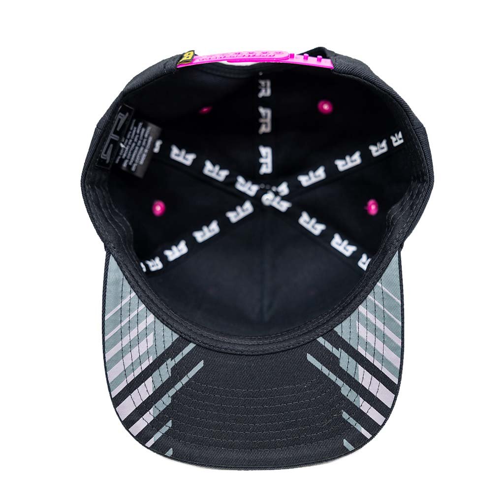 RTR Drift Team Snapback featuring embroidered driver monograms and speedblock design, structured crown, flat brim, and custom-printed underbrim for motorsports fans.