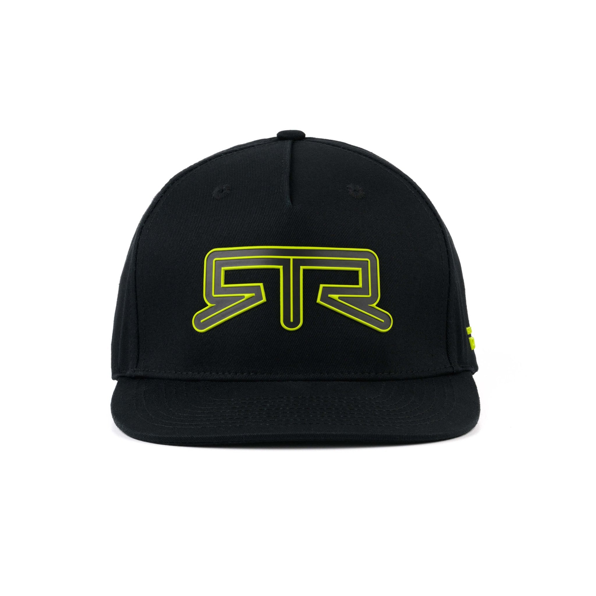 RTR Embroidered Logo Hat featuring a raised RTR logo on front, Ready to Rock on side, adjustable snapback closure, crafted for style and comfort.