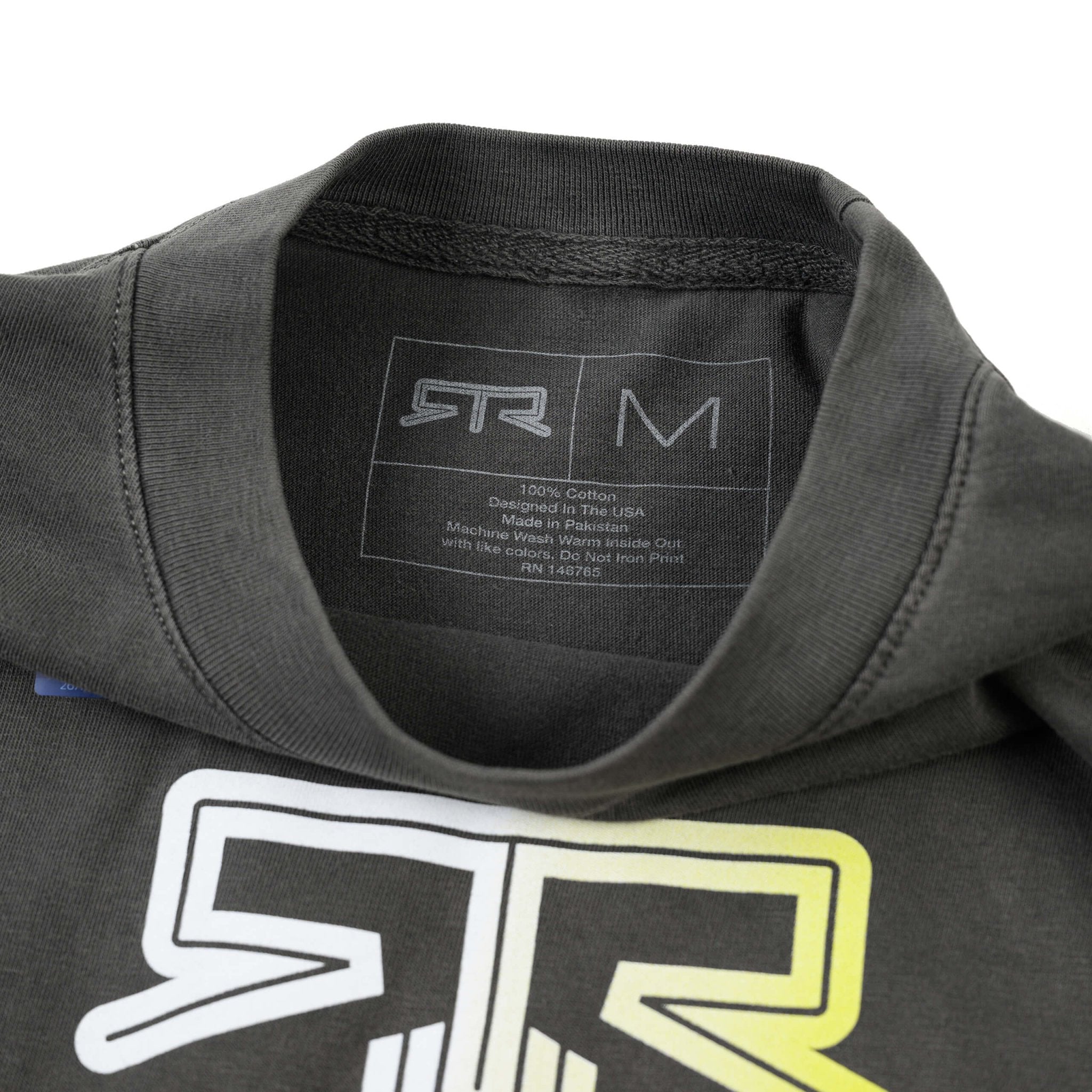 Close-up of the RTR Equipp'd T-Shirt showcasing the soft, breathable fabric, emphasizing its relaxed fit and stylish design for Mustang culture enthusiasts.