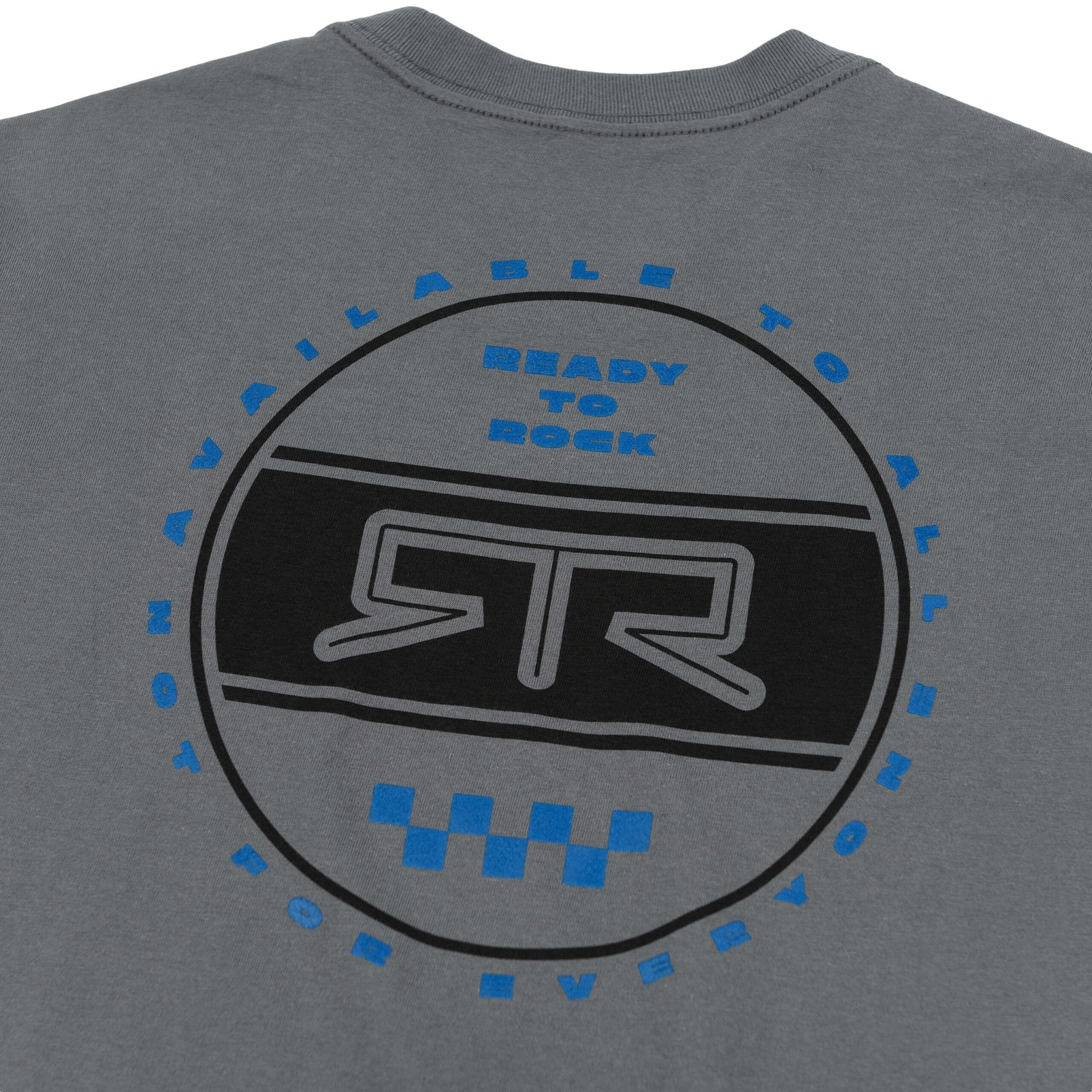RTR Heritage Badge T-Shirt close-up, showcasing bold front graphic on charcoal cotton fabric, symbolizing RTR ethos and modern style.
