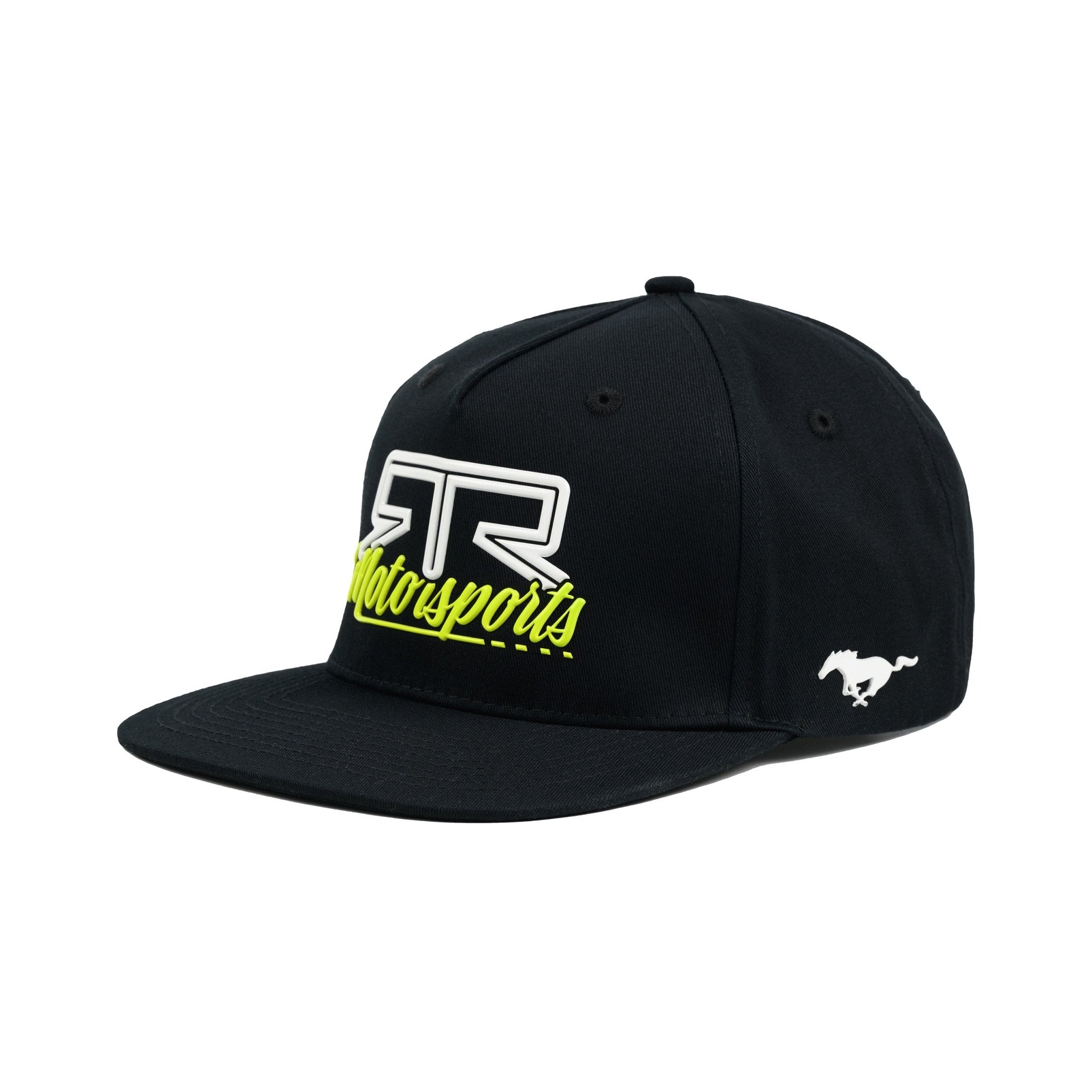 Black Cap with 'RTR Motorsports' logo and white Ford Mustang logo against a white background