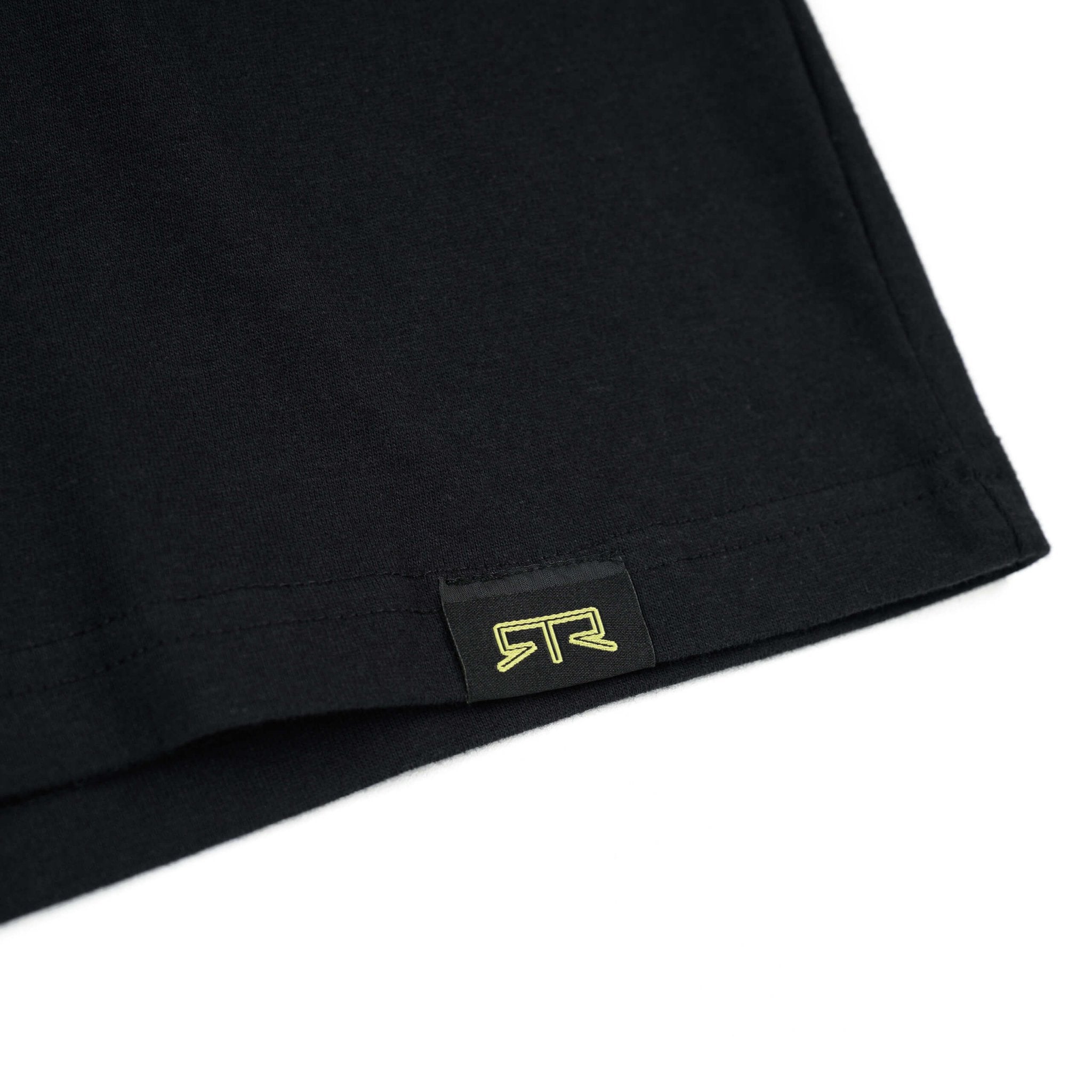RTR Motorsports T-Shirt with yellow logo, showcasing bold graphics inspired by Mustang and Bronco racing, crafted from ringspun cotton for comfort and durability.