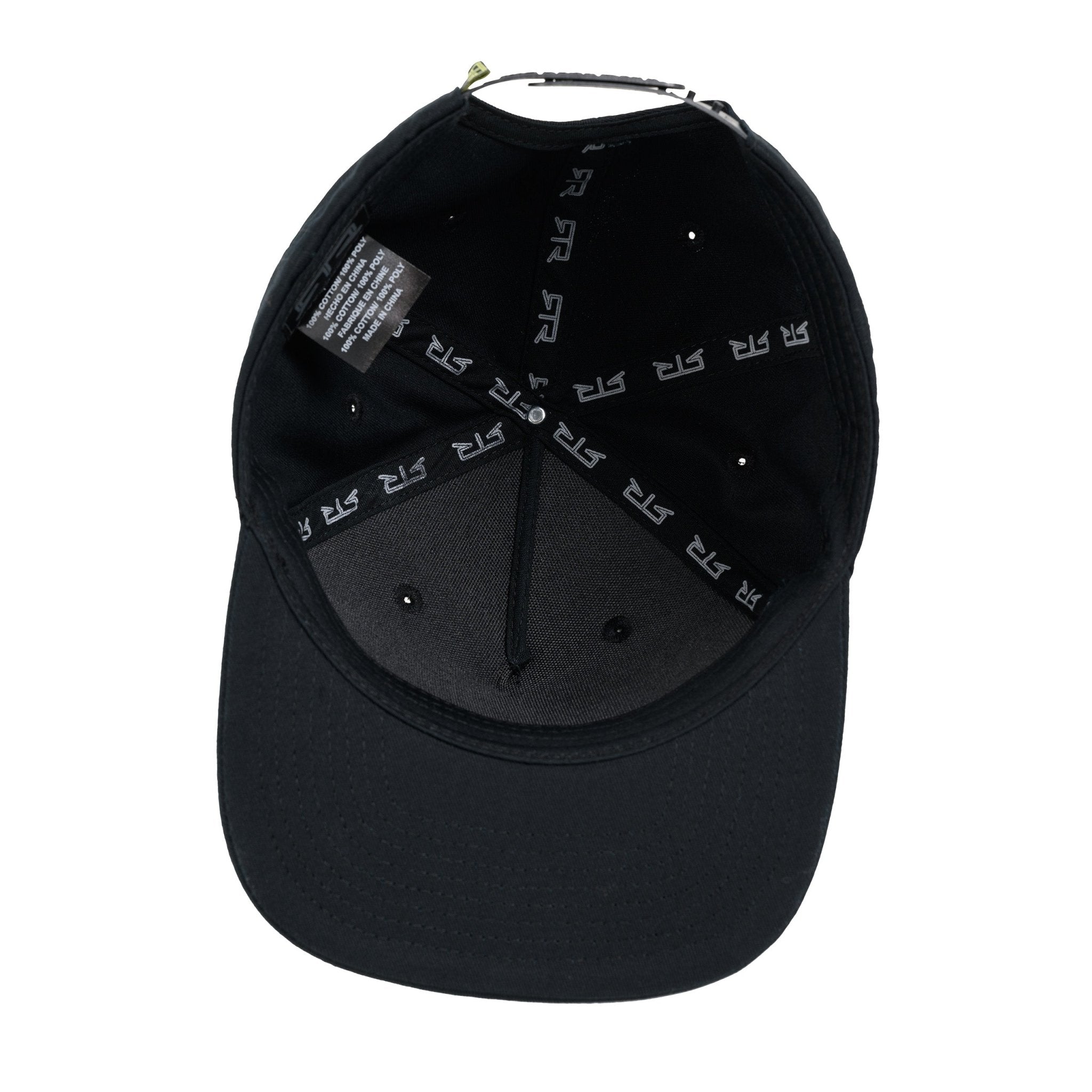 Black cap with RTR logo on the inner lining against a white background