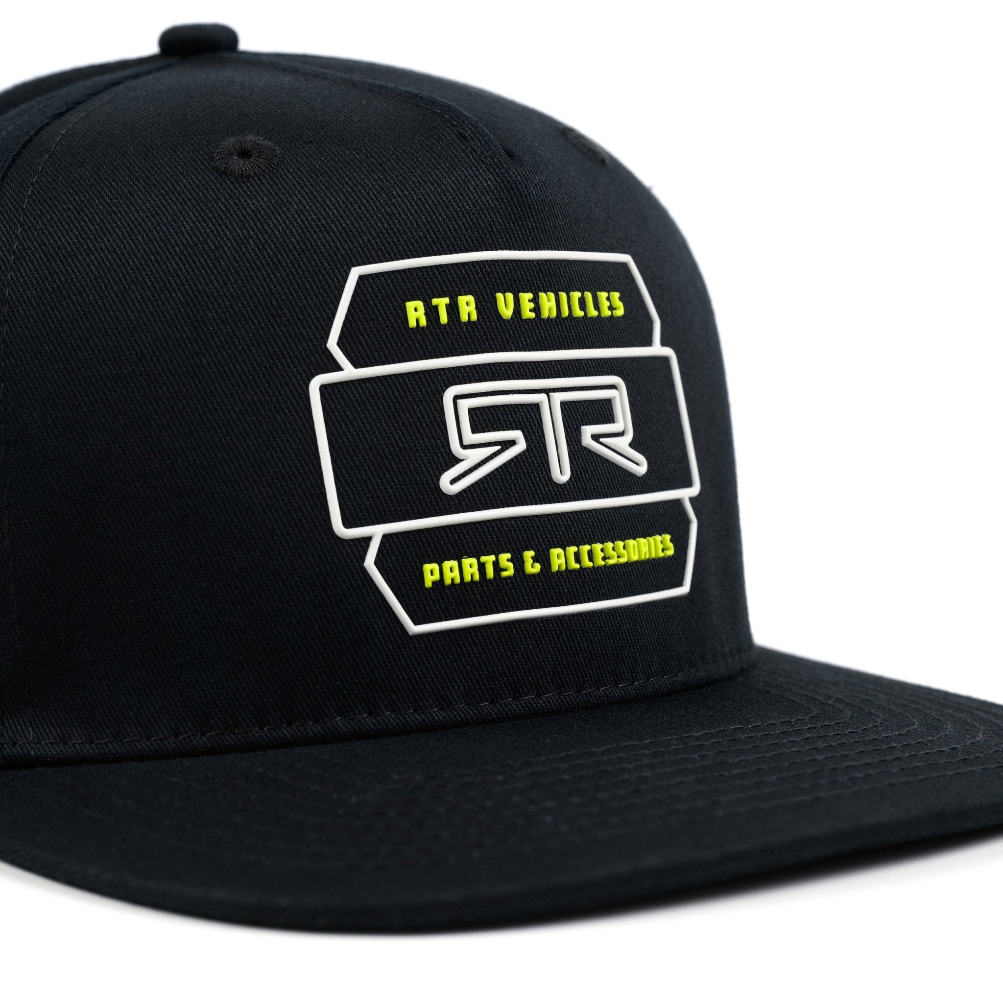 Black cap with a white and hyper lime RTR logo on a white background, with "Parts & Accessories" text