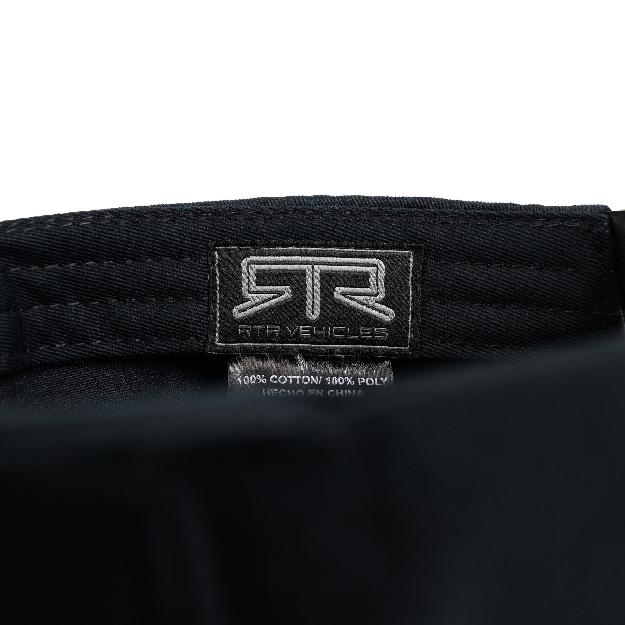 Black cap with a visible RTR logo within the inner lining on a white background