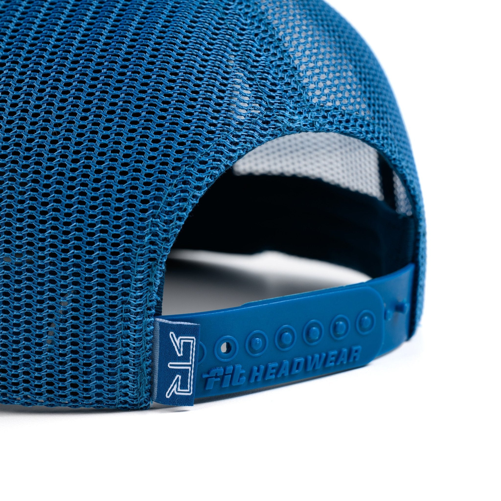 Blue mesh cap with a visible white RTR brand logo on a white background