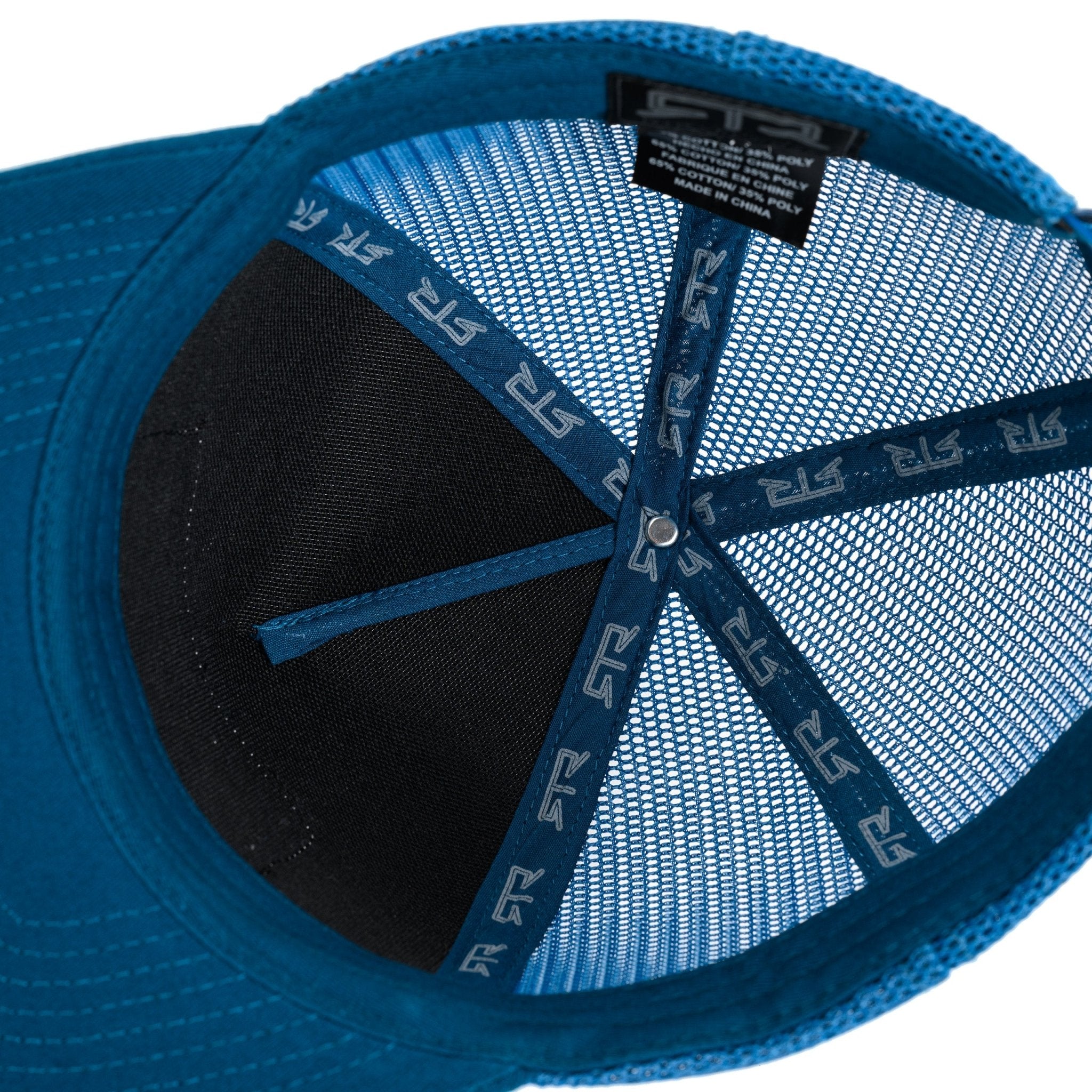 Blue cap with mesh back and RTR brand logo on a white background
