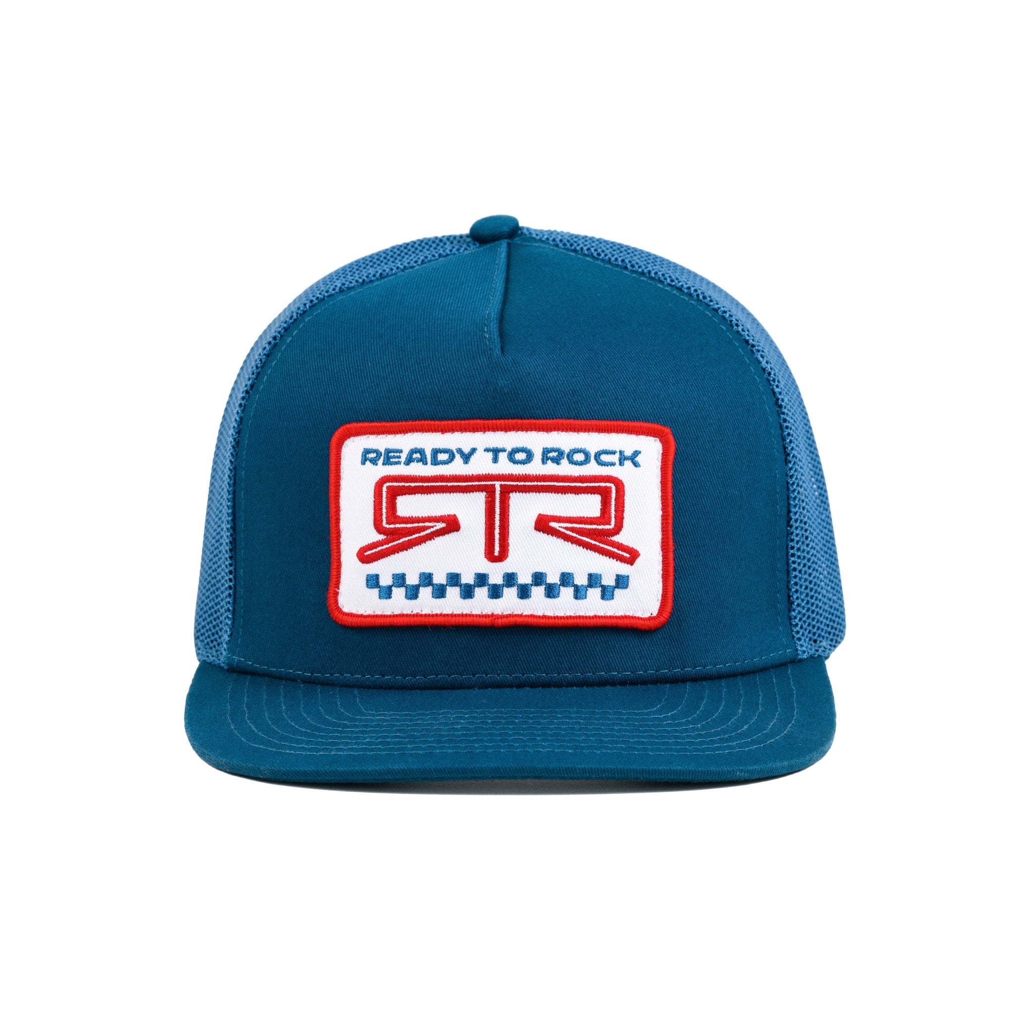 Blue cap with 'Ready to Rock' logo on a white background