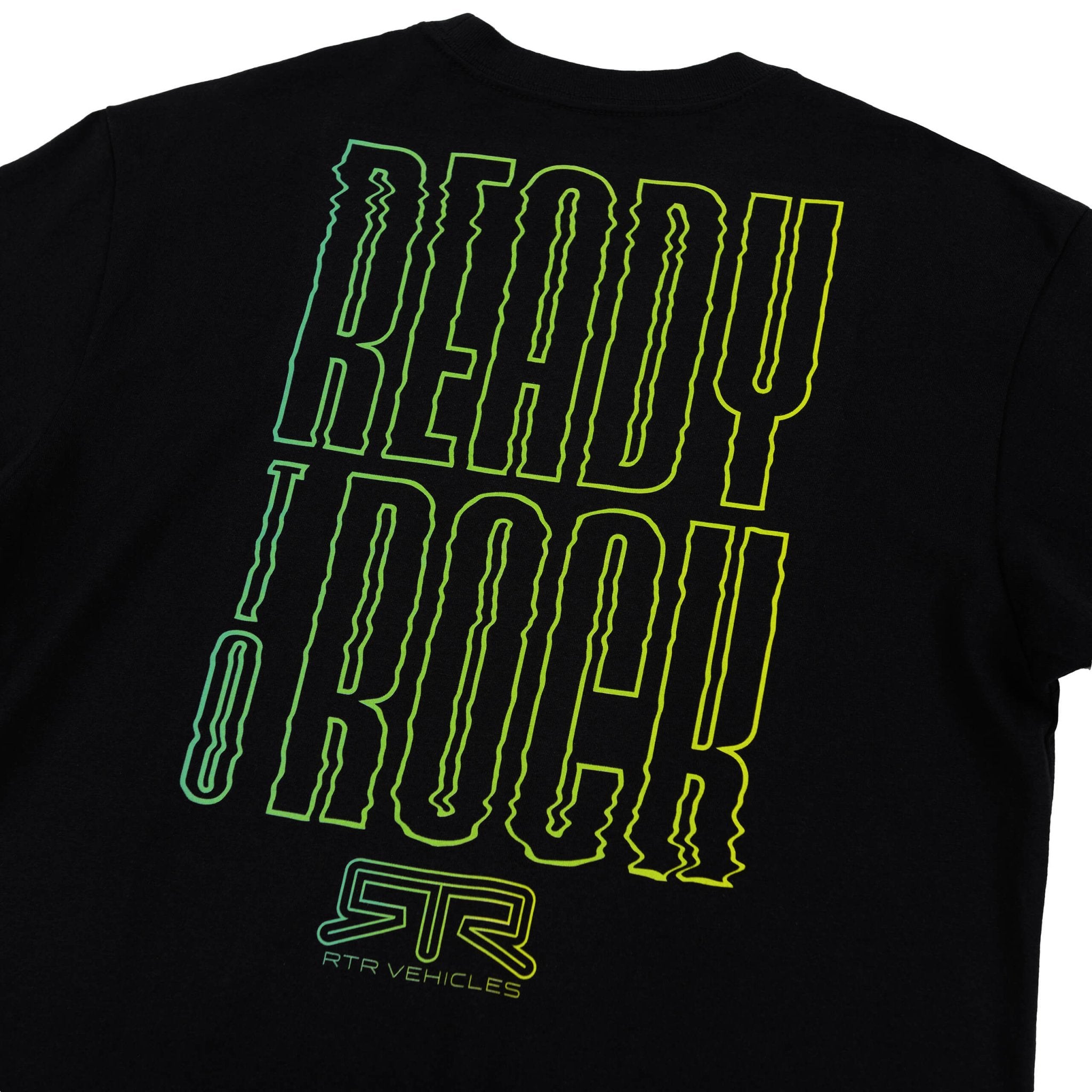 RTR Wavelength T-Shirt featuring yellow and green Ready to Rock text with RTR logo, capturing vibrant energy and dynamic design.