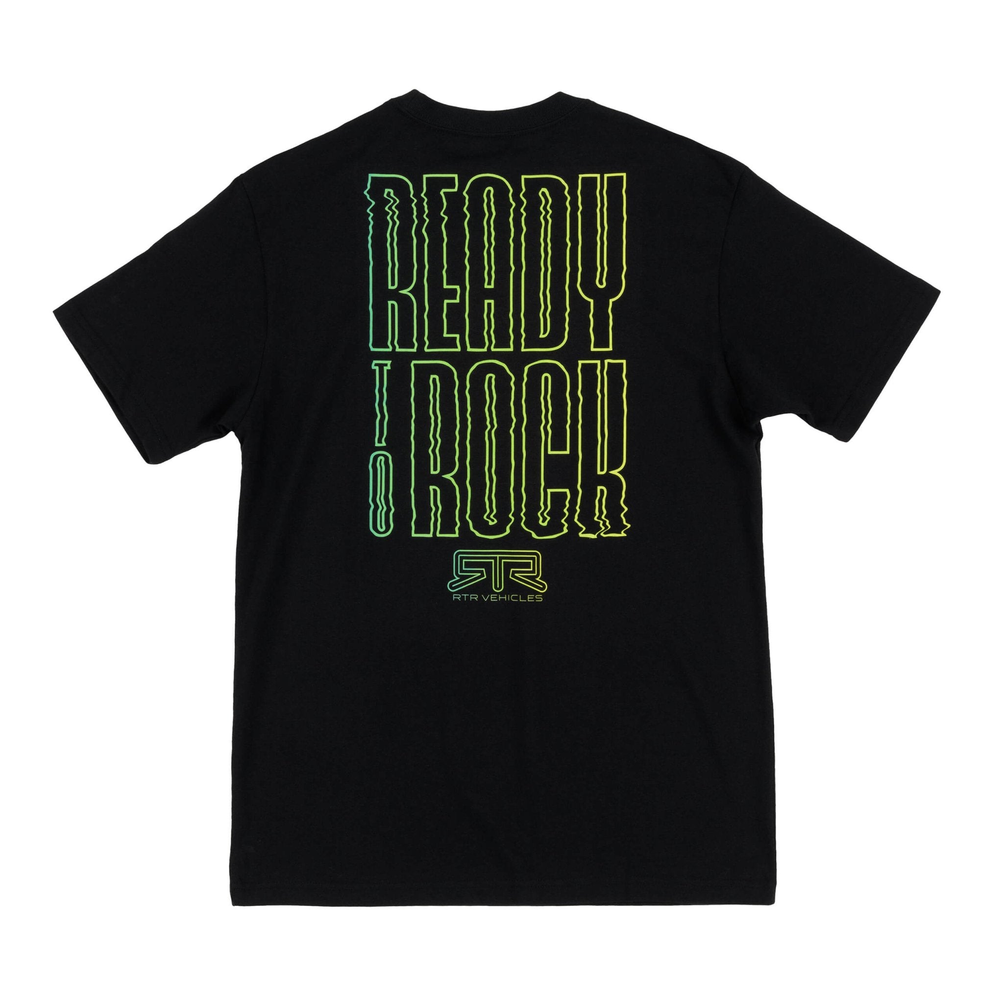 RTR Wavelength T-Shirt with RTR logo on the front and bold Ready to Rock graphic on the back, featuring a gradient wavelength design.