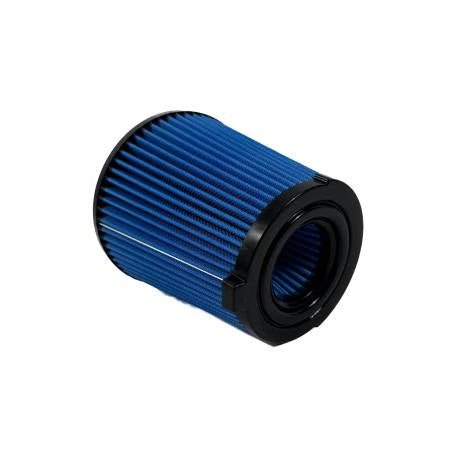 Blue air filter with black outer rim on a white background