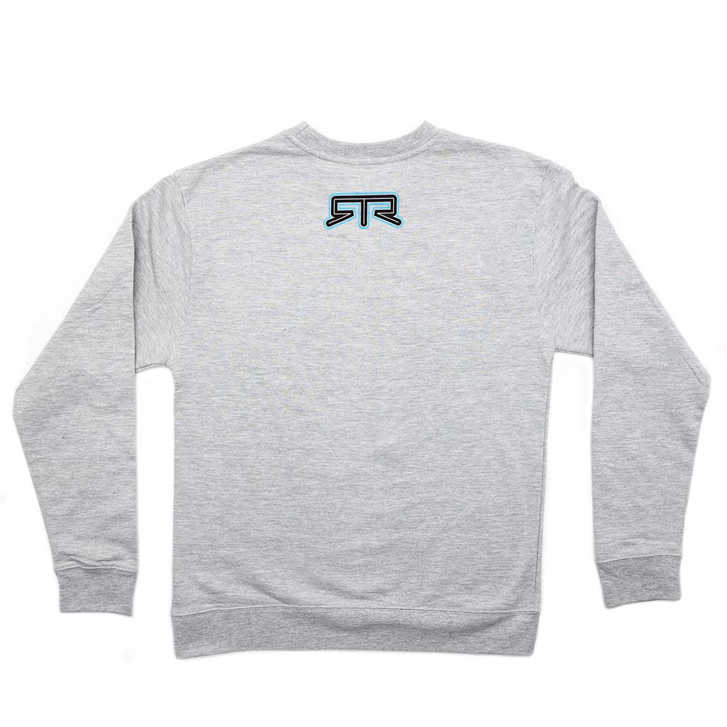 RTR Collegiate sweatshirt back view with center RTR logo