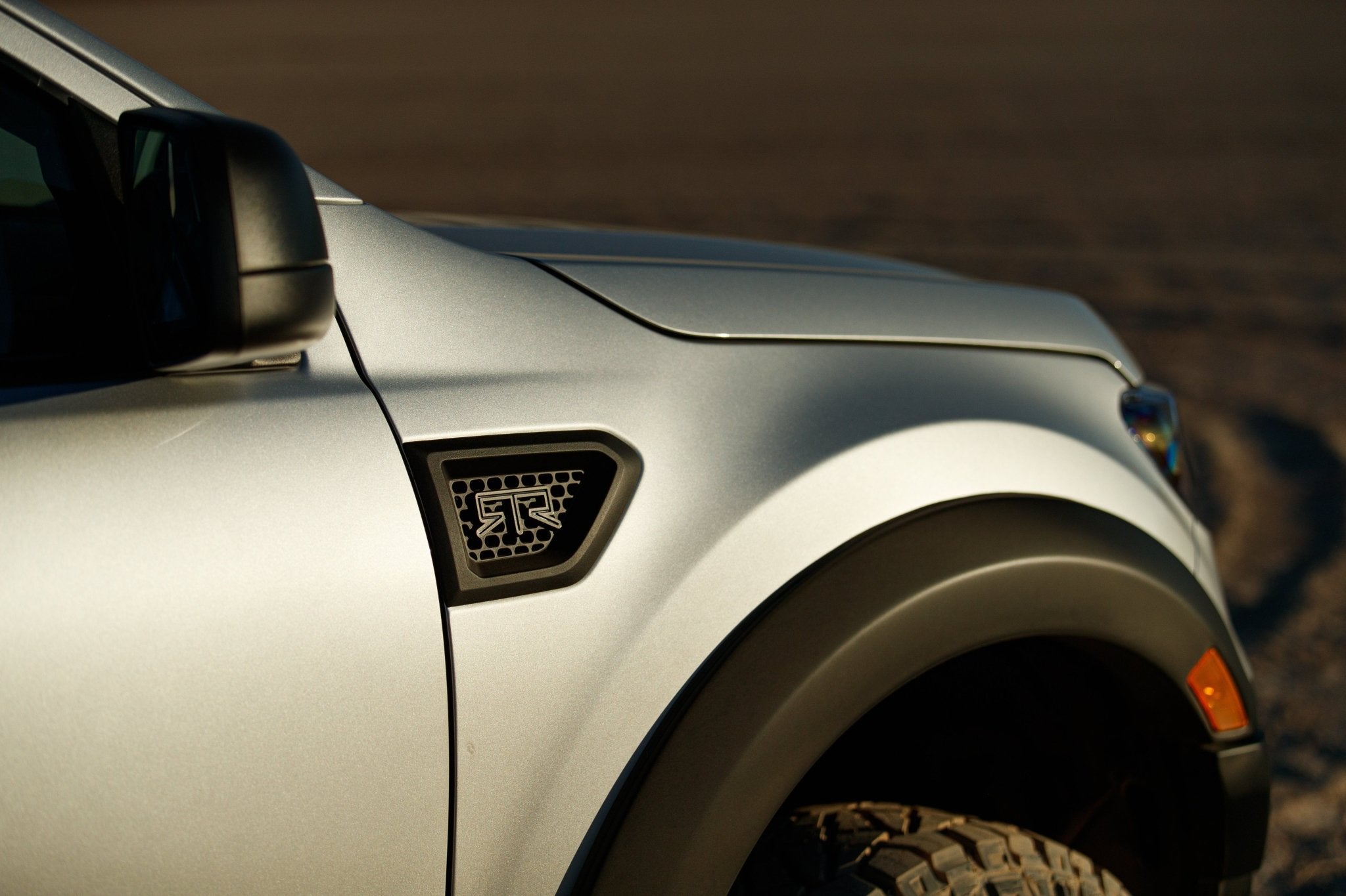 Close-up of RTR Fender Vents on a Ranger, showcasing modern aggressive styling and high-quality TPO construction. Designed for 2019-2023 Rangers (USA Only).