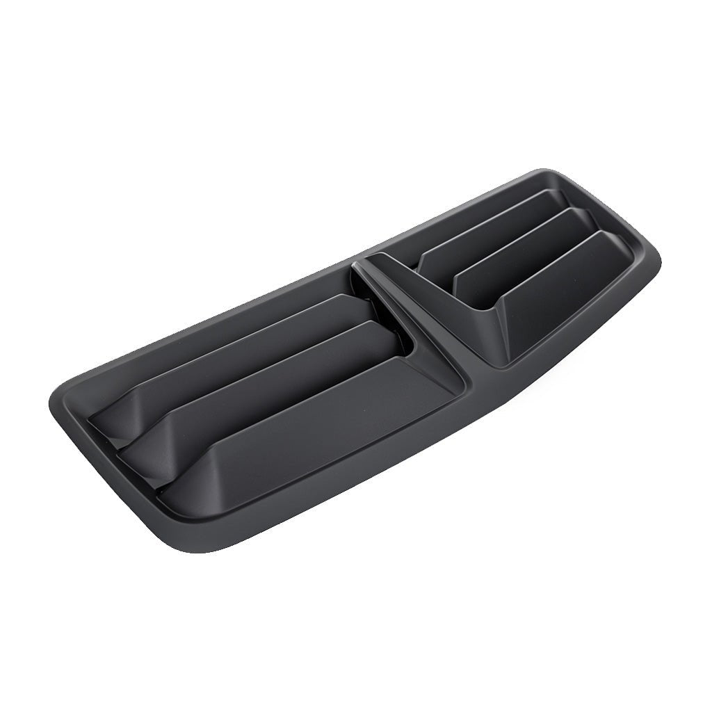 Black RTRhood vent, close-up detail. RTR Hood Vent for 2024+ Mustang GT and Dark Horse. Precision-crafted from high-quality ASA Plastic for a modern, aggressive look.