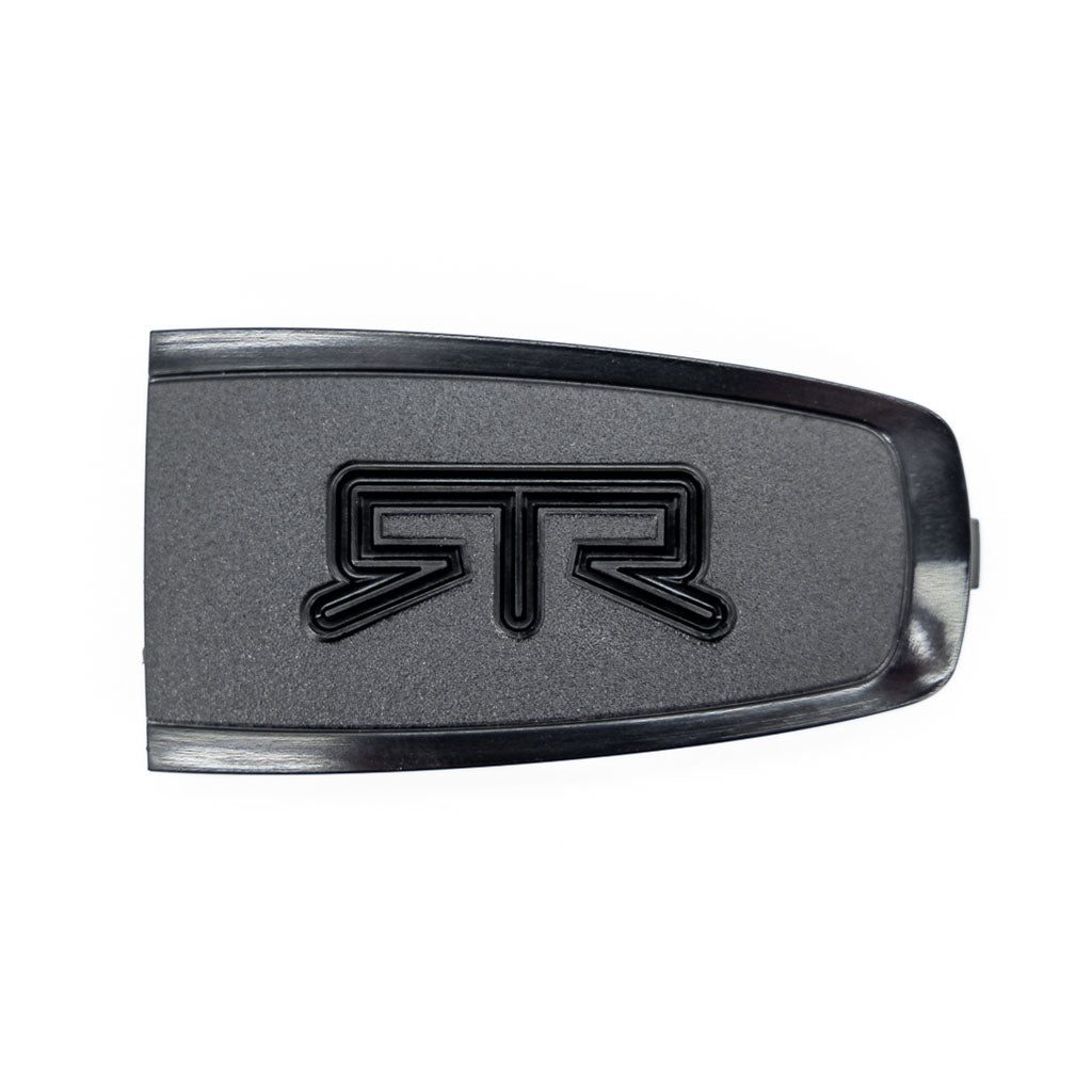 Close-up of RTR Keyfob Backplate with embossed logo, designed for Ford enthusiasts. Made from ABS plastic, customizable with paint to match your vehicle.