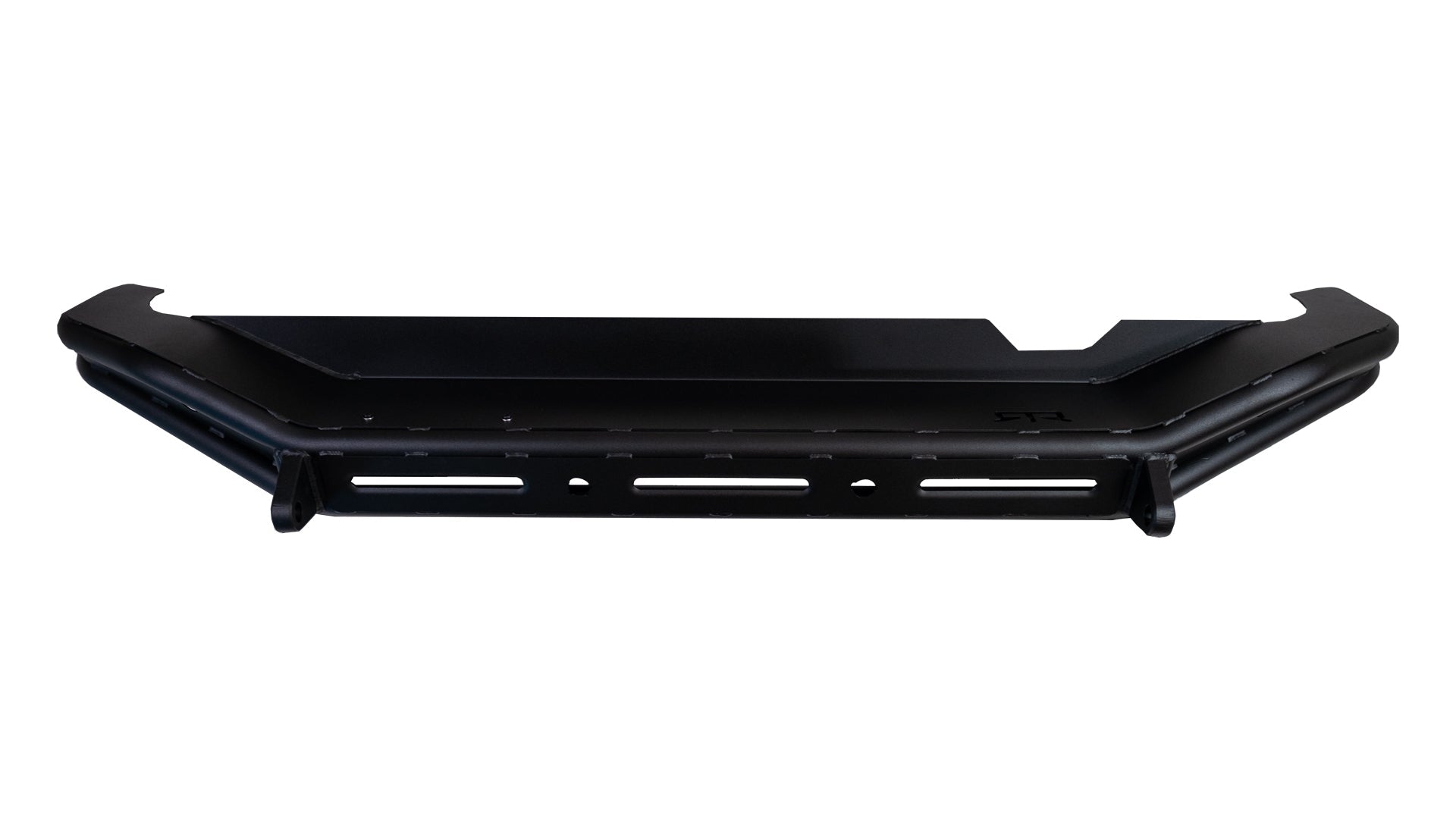Black metal Bronco Trail Safe Package with holes, designed for rugged conditions, featuring rock sliders and bumper end caps for off-road use.