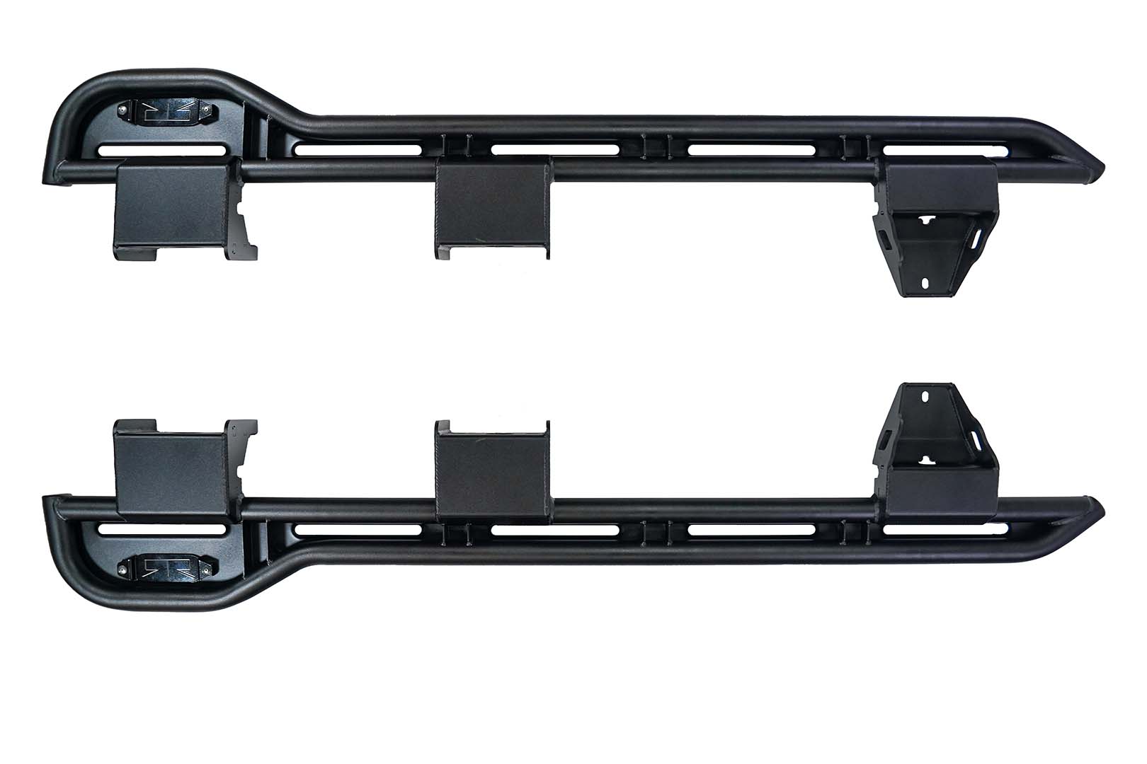 Bronco Trail Safe Package, featuring black metal rock sliders and bumper end caps, designed for 21+ Bronco. High-quality steel construction for off-road durability and functionality.