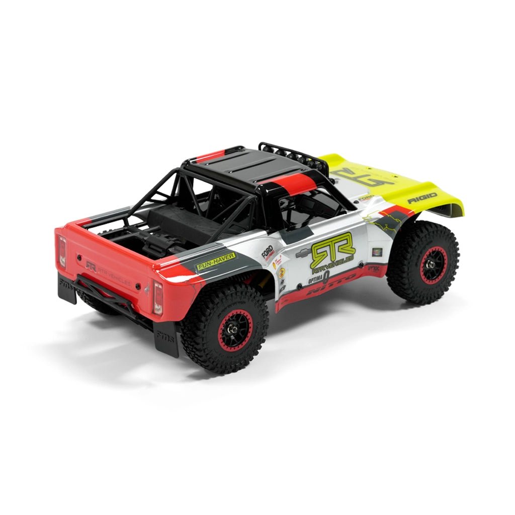 RTR Ford Bronco 1:18 RC Truck in Red/Graphite/Silver/Hyperlime colorway – rear three-quarter view