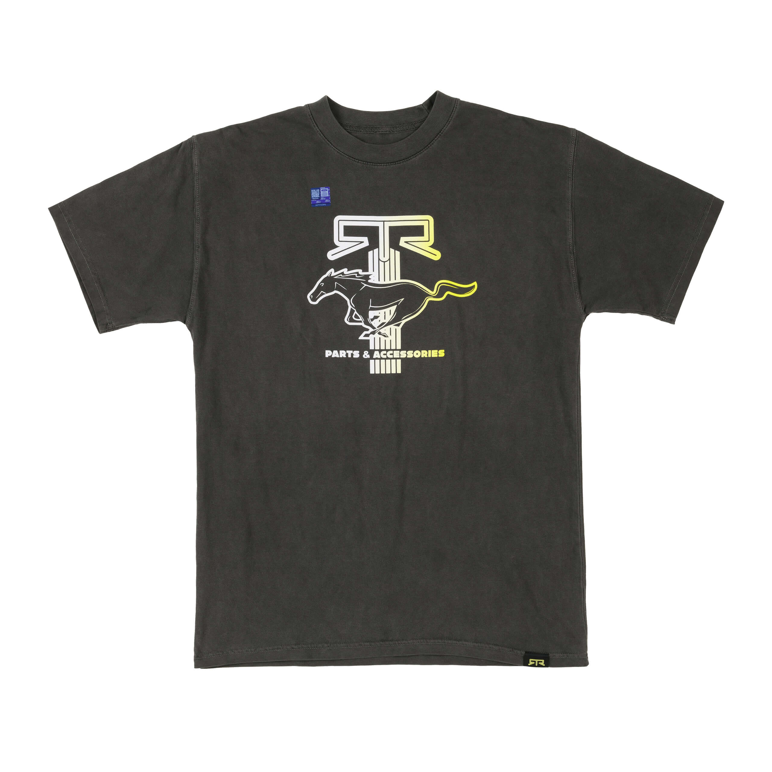 Close-up of the RTR Equipp'd T-Shirt showcasing its soft, breathable fabric, detailed logo, and relaxed fit, perfect for enthusiasts of the Mustang lifestyle.