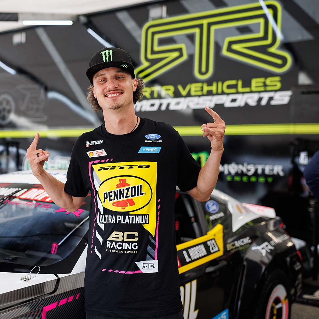 Ben Hobson wearing his 2026 RTR Drift Team Black T-Shirt.